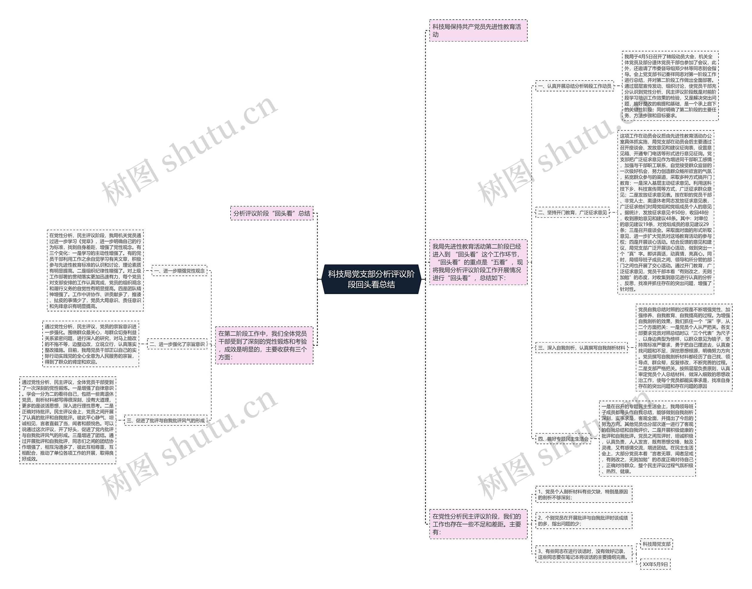 科技局党支部分析评议阶段回头看总结思维导图