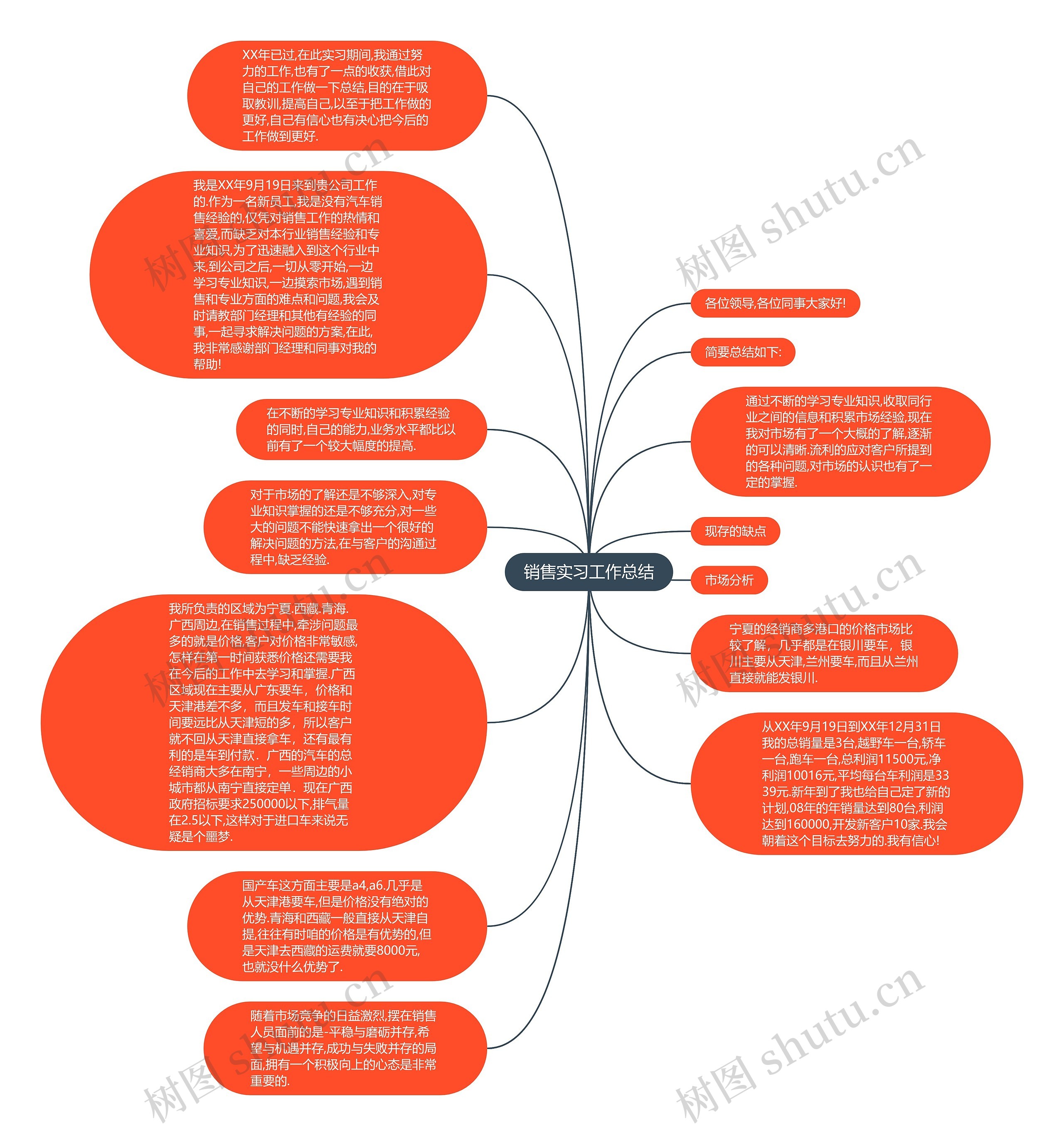 销售实习工作总结思维导图