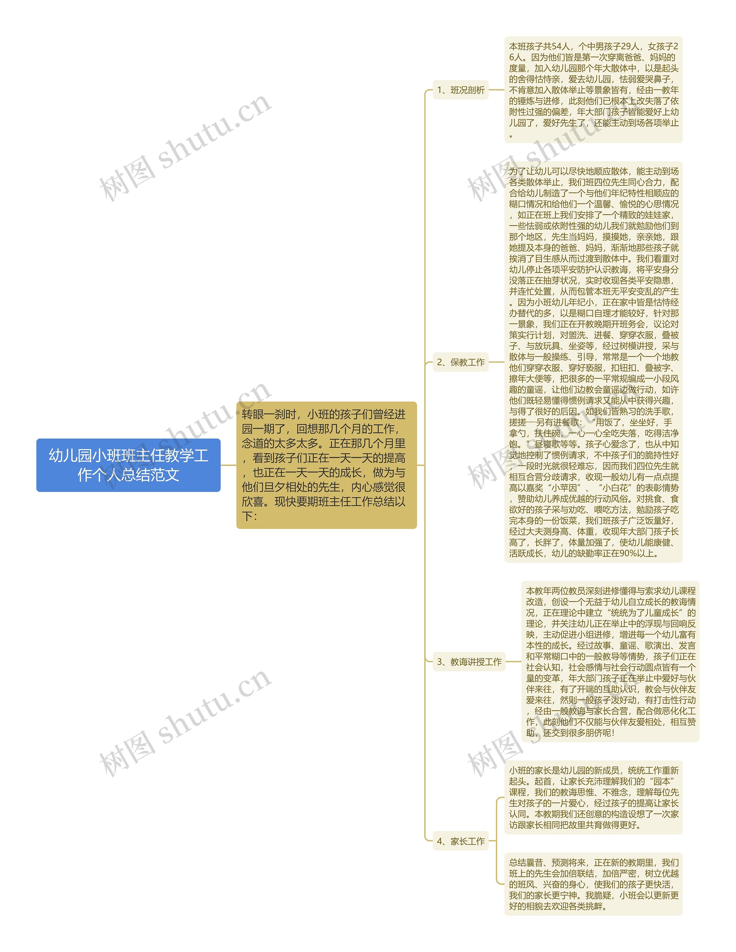 幼儿园小班班主任教学工作个人总结范文思维导图