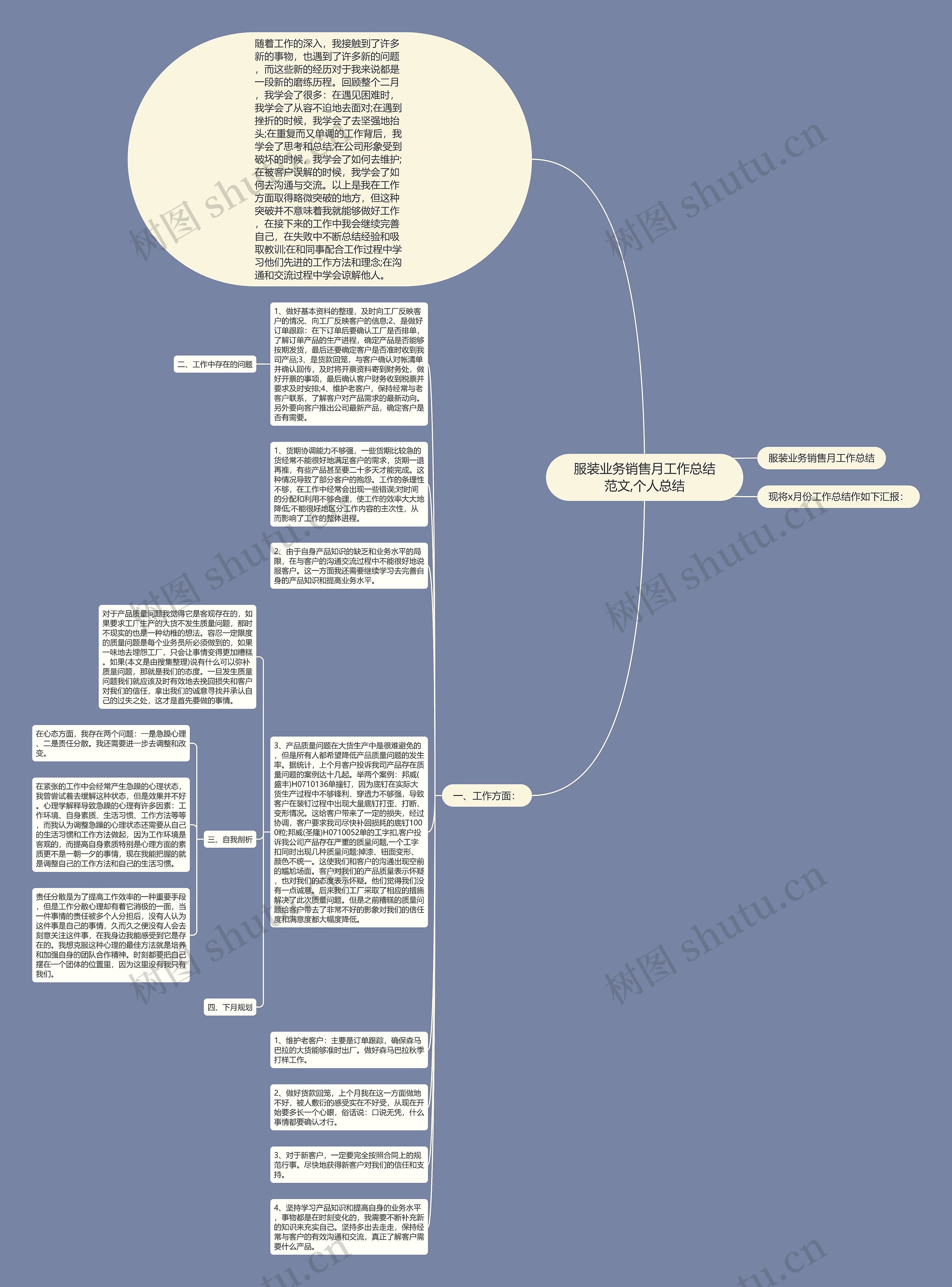 服装业务销售月工作总结范文,个人总结思维导图