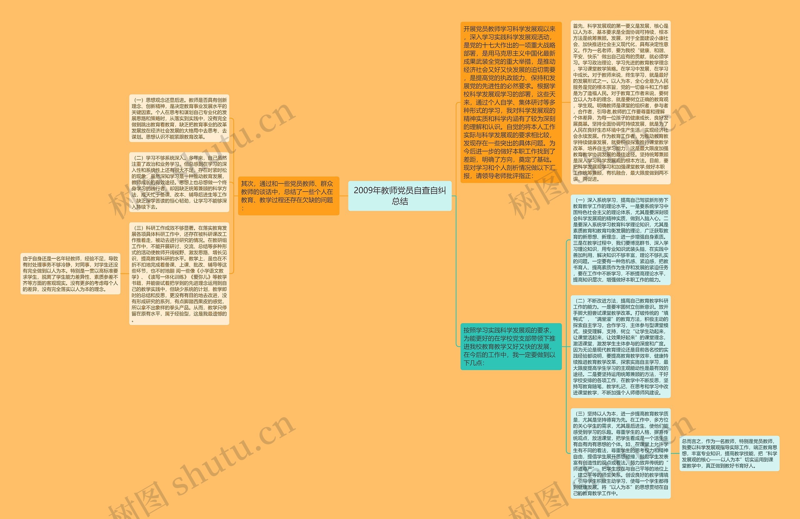 2009年教师党员自查自纠总结思维导图