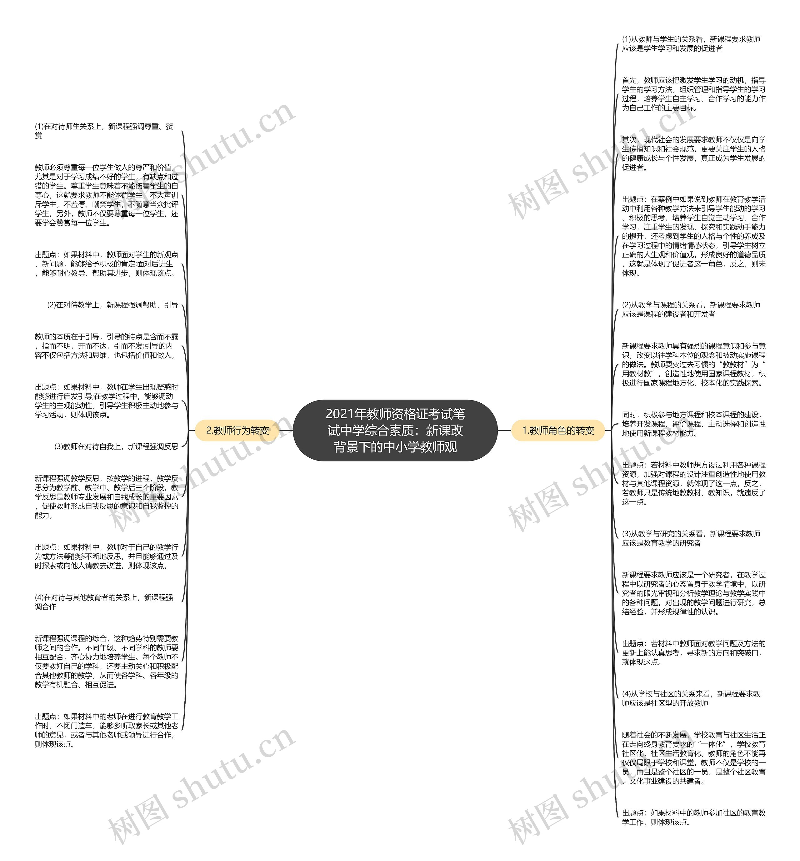 2021年教师资格证考试笔试中学综合素质：新课改背景下的中小学教师观思维导图