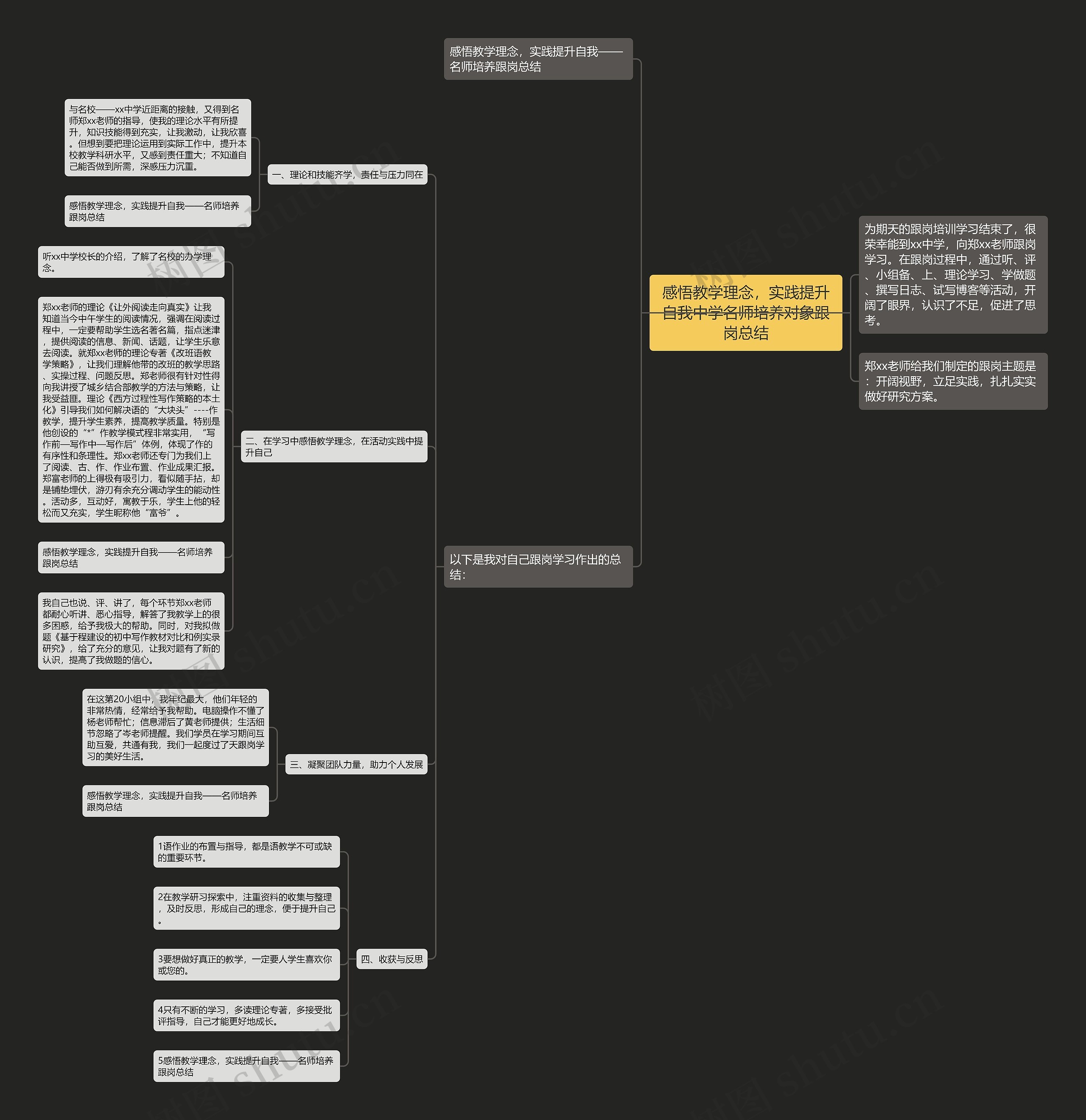 感悟教学理念，实践提升自我中学名师培养对象跟岗总结思维导图