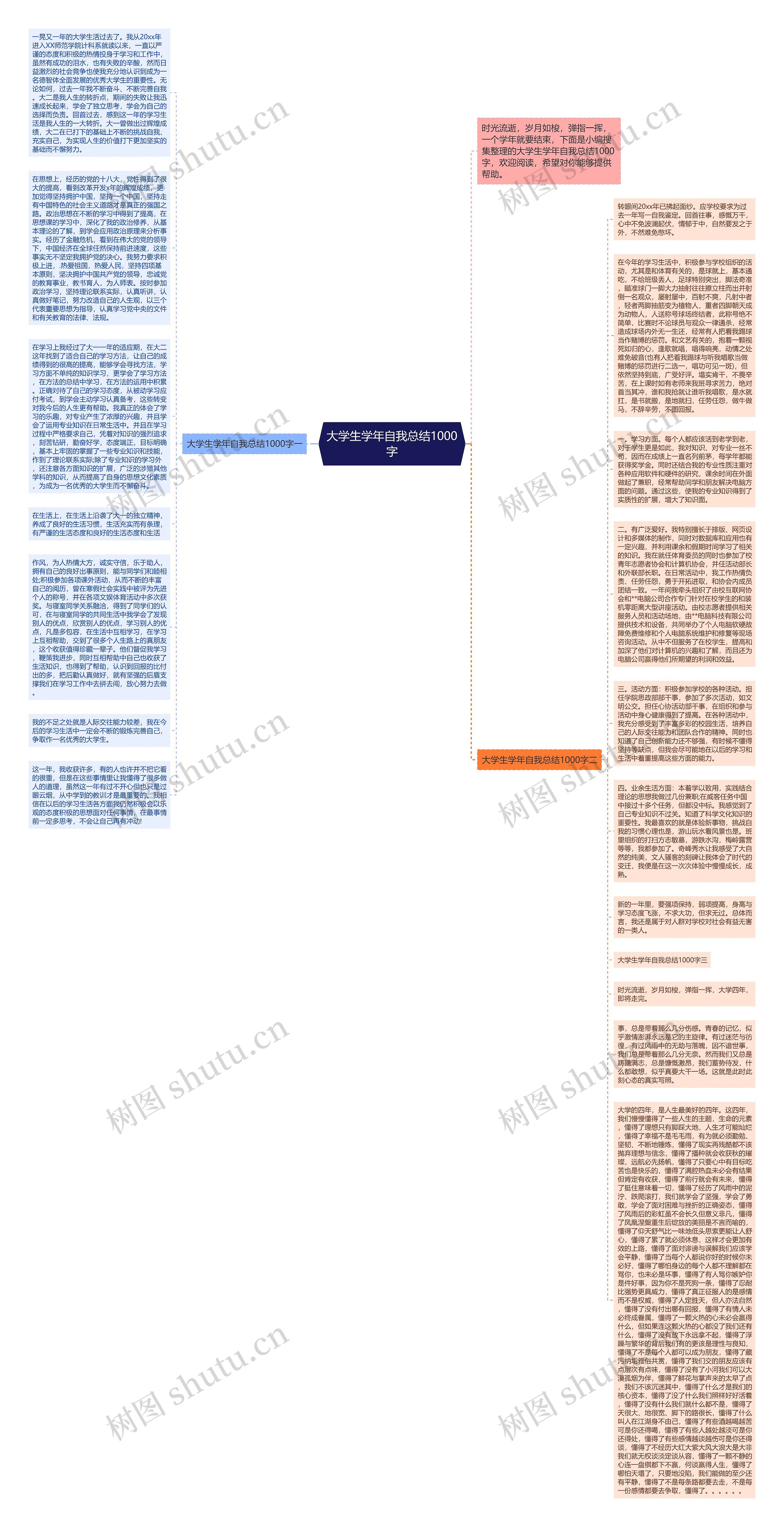 大学生学年自我总结1000字思维导图