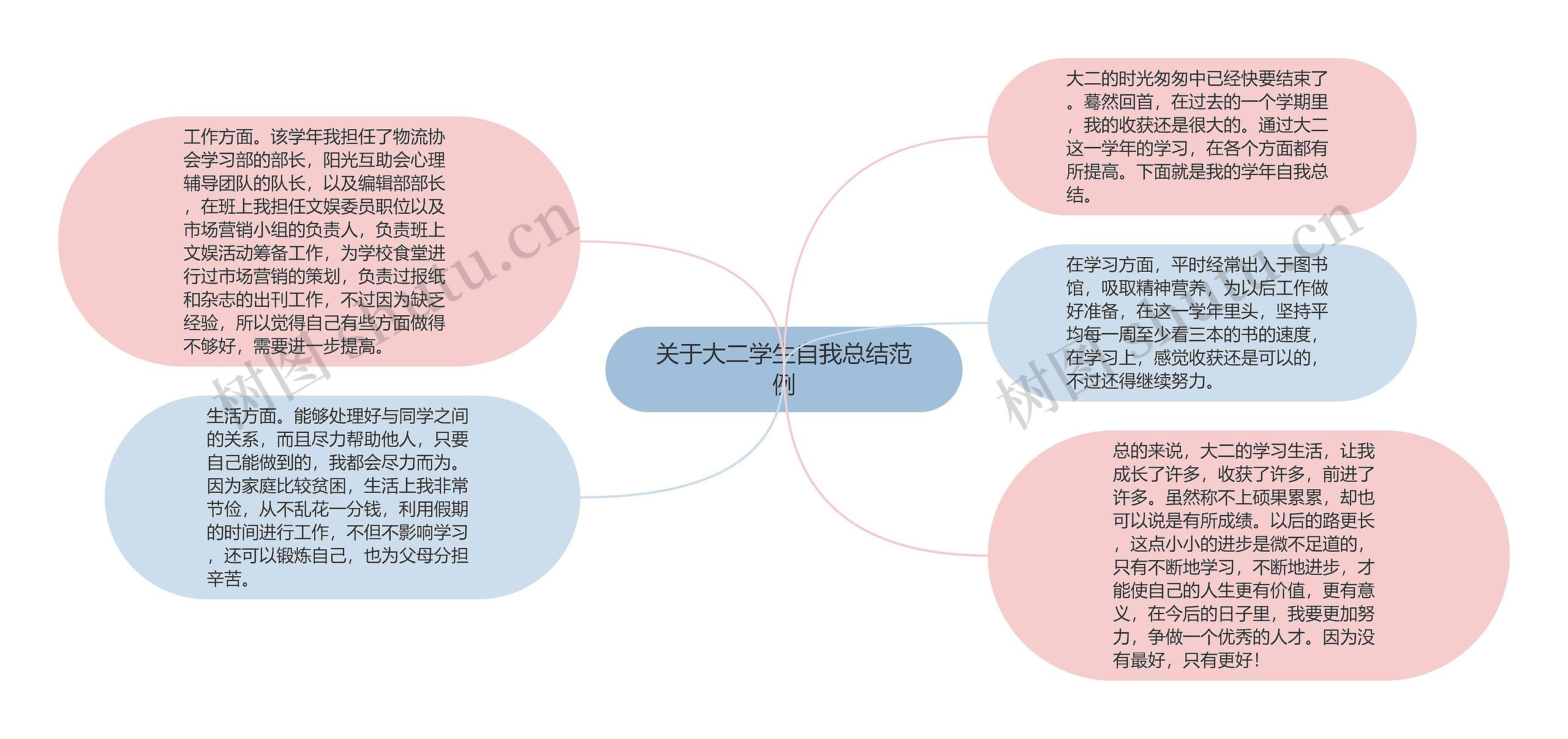 关于大二学生自我总结范例思维导图