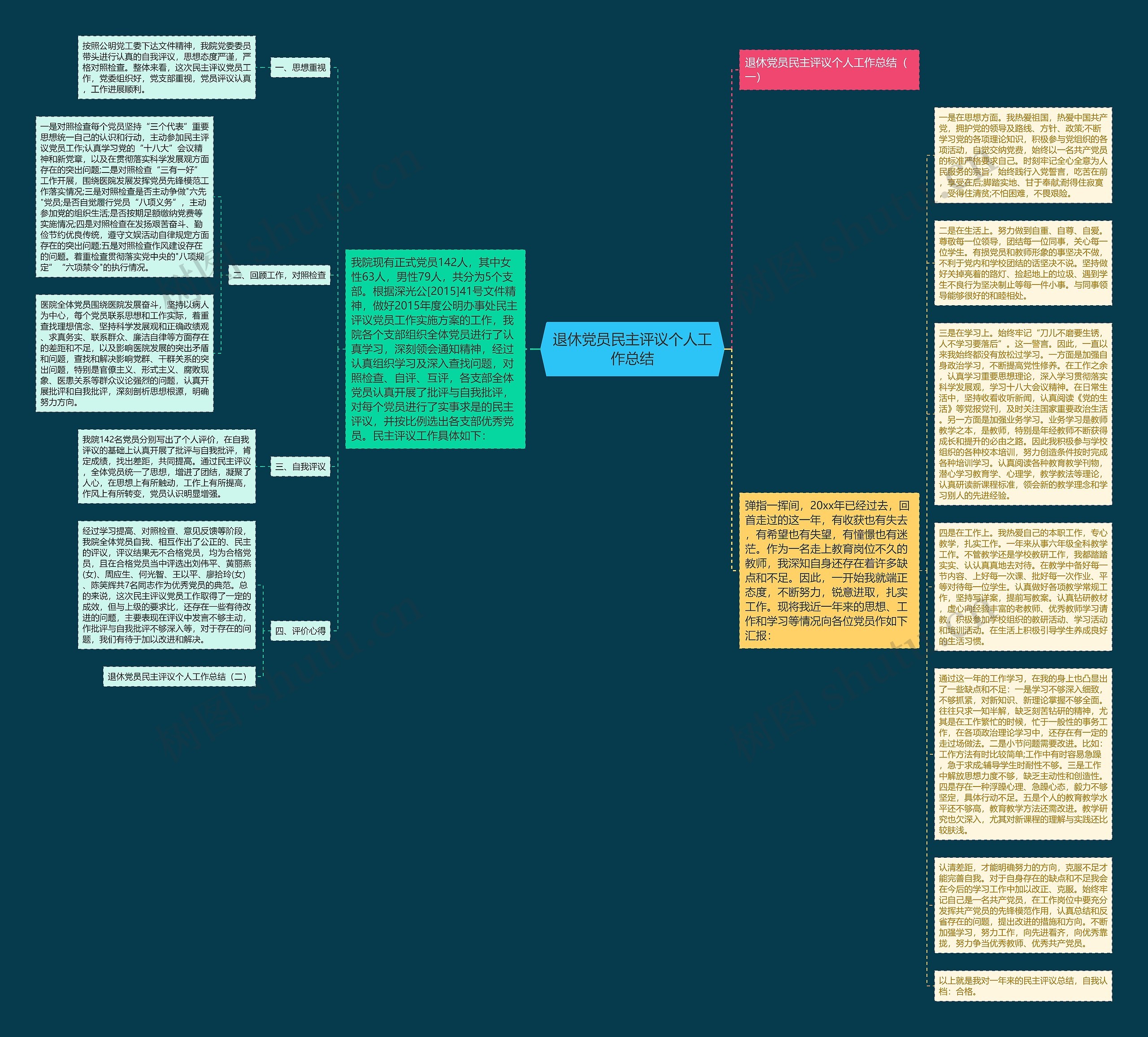 退休党员民主评议个人工作总结思维导图