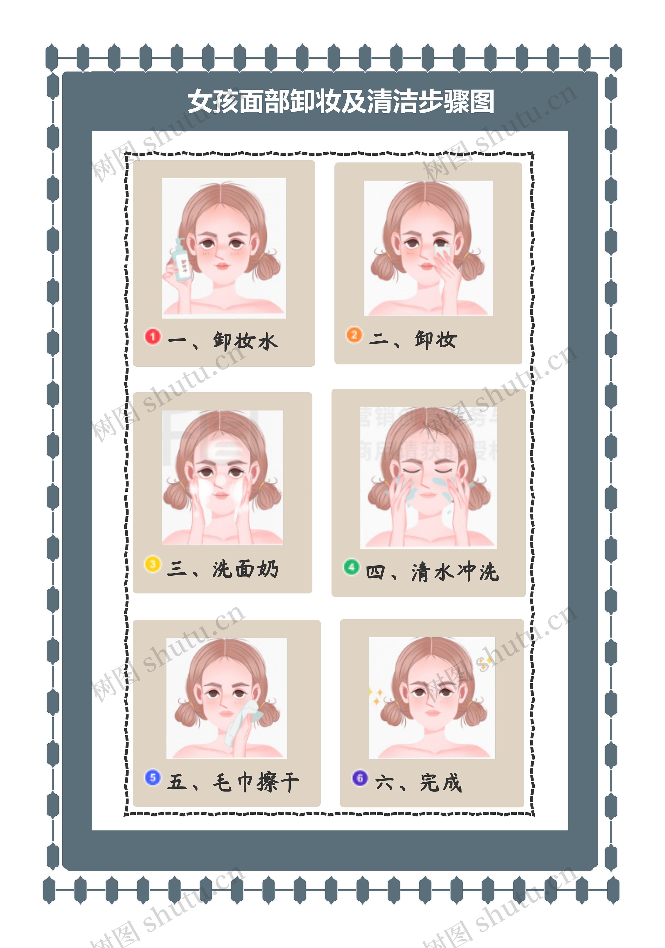 女孩面部卸妆及清洁步骤图思维导图高清图 女孩面部卸妆及清洁步骤图思维导图