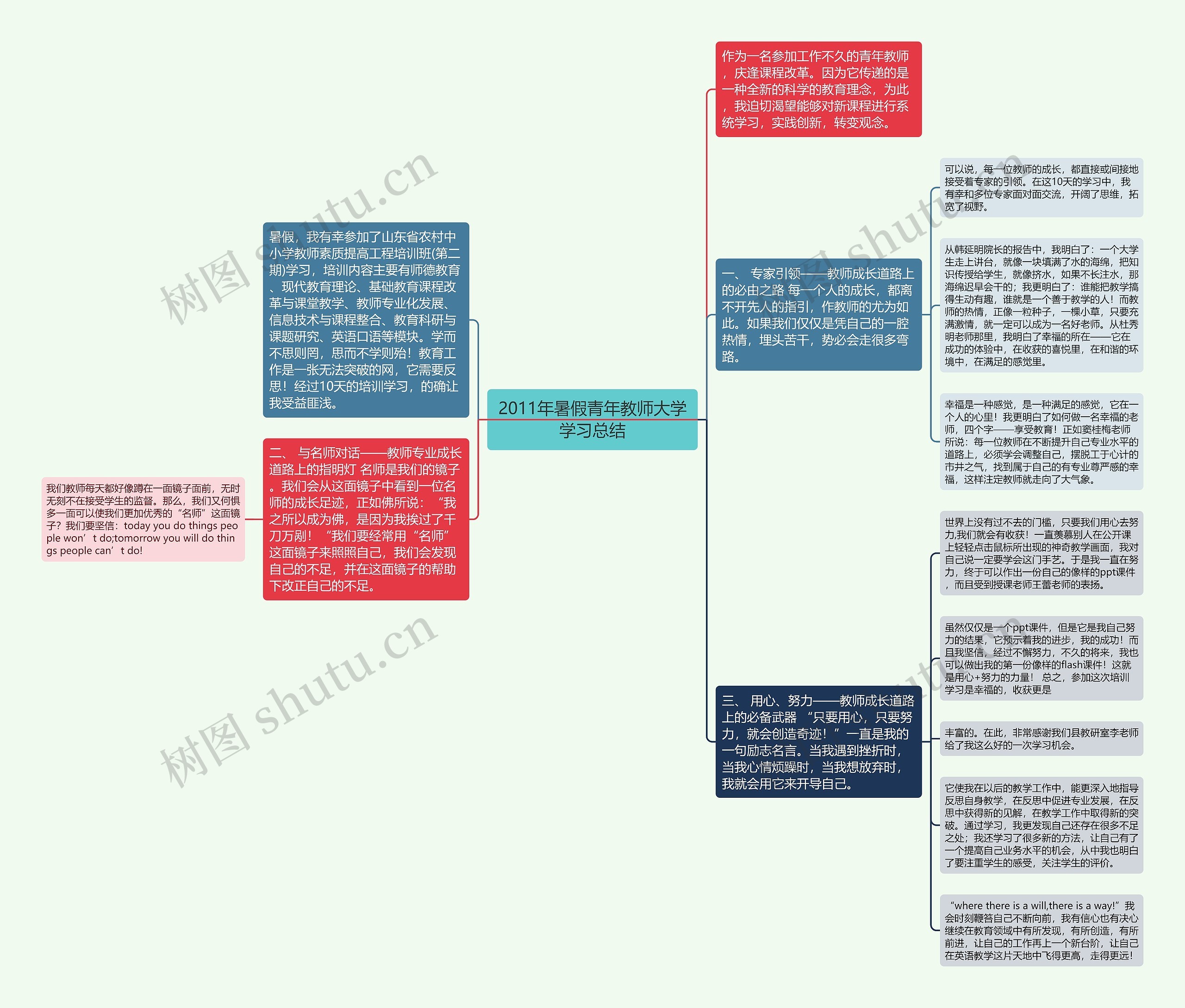 2011年暑假青年教师大学学习总结思维导图