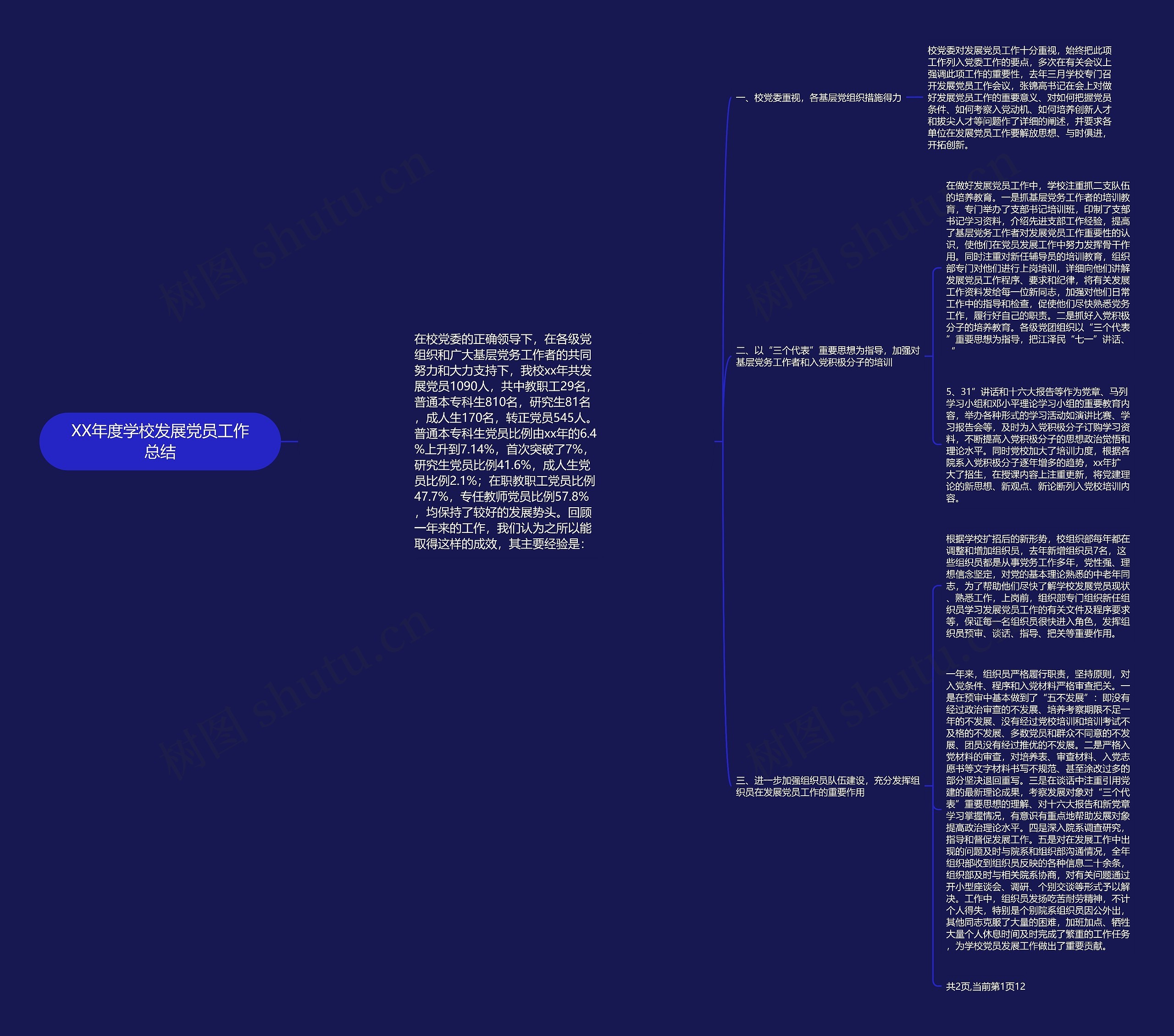 XX年度学校发展党员工作总结思维导图