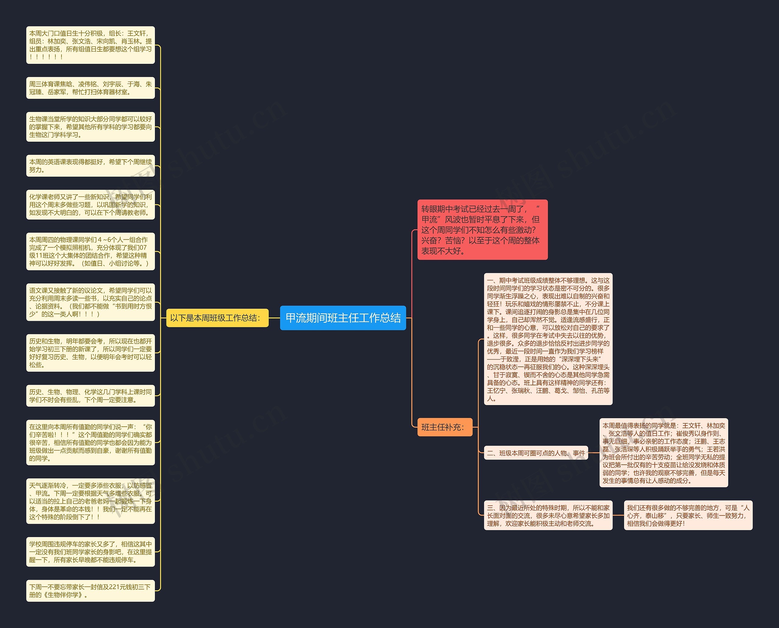 甲流期间班主任工作总结思维导图