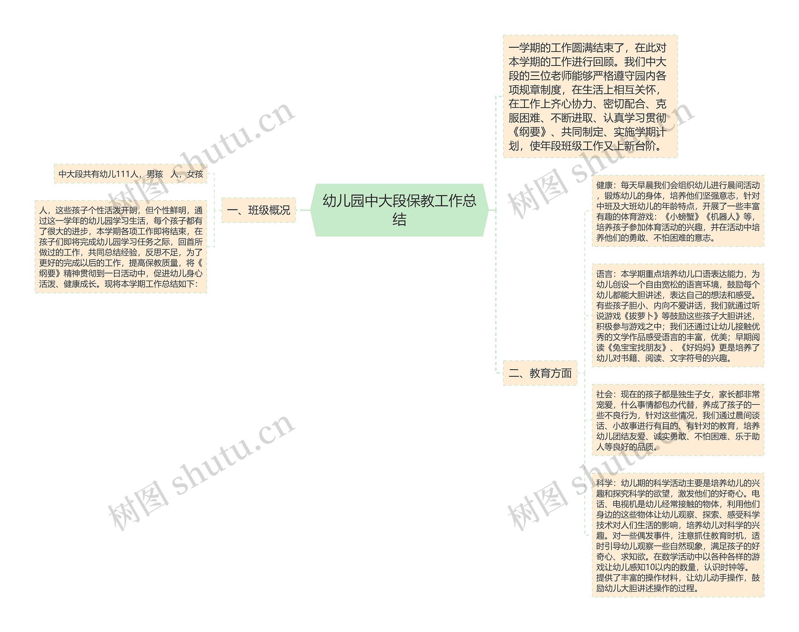 幼儿园中大段保教工作总结思维导图