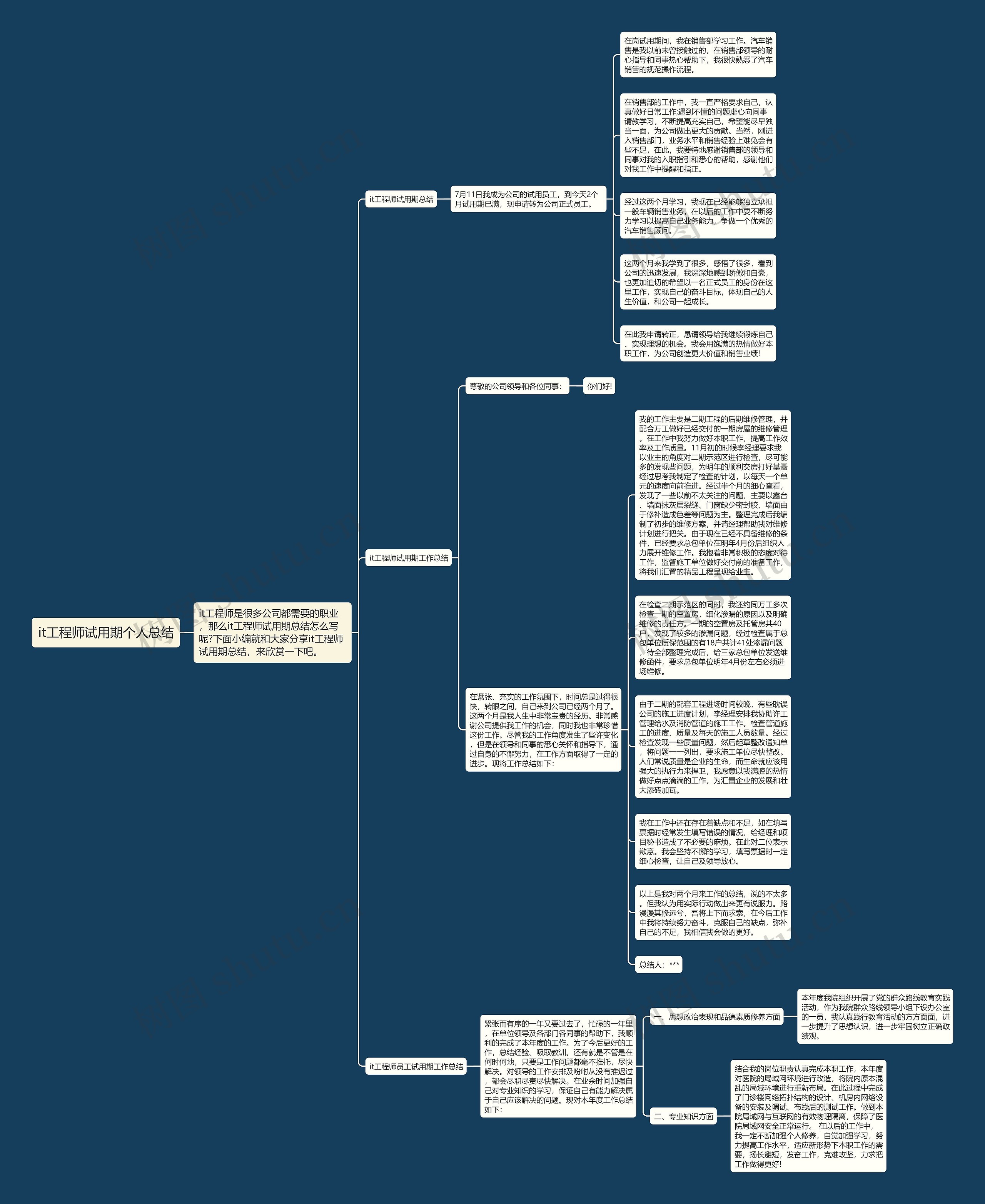 it工程师试用期个人总结思维导图高清图 it工程师试用期个人总结思维导图