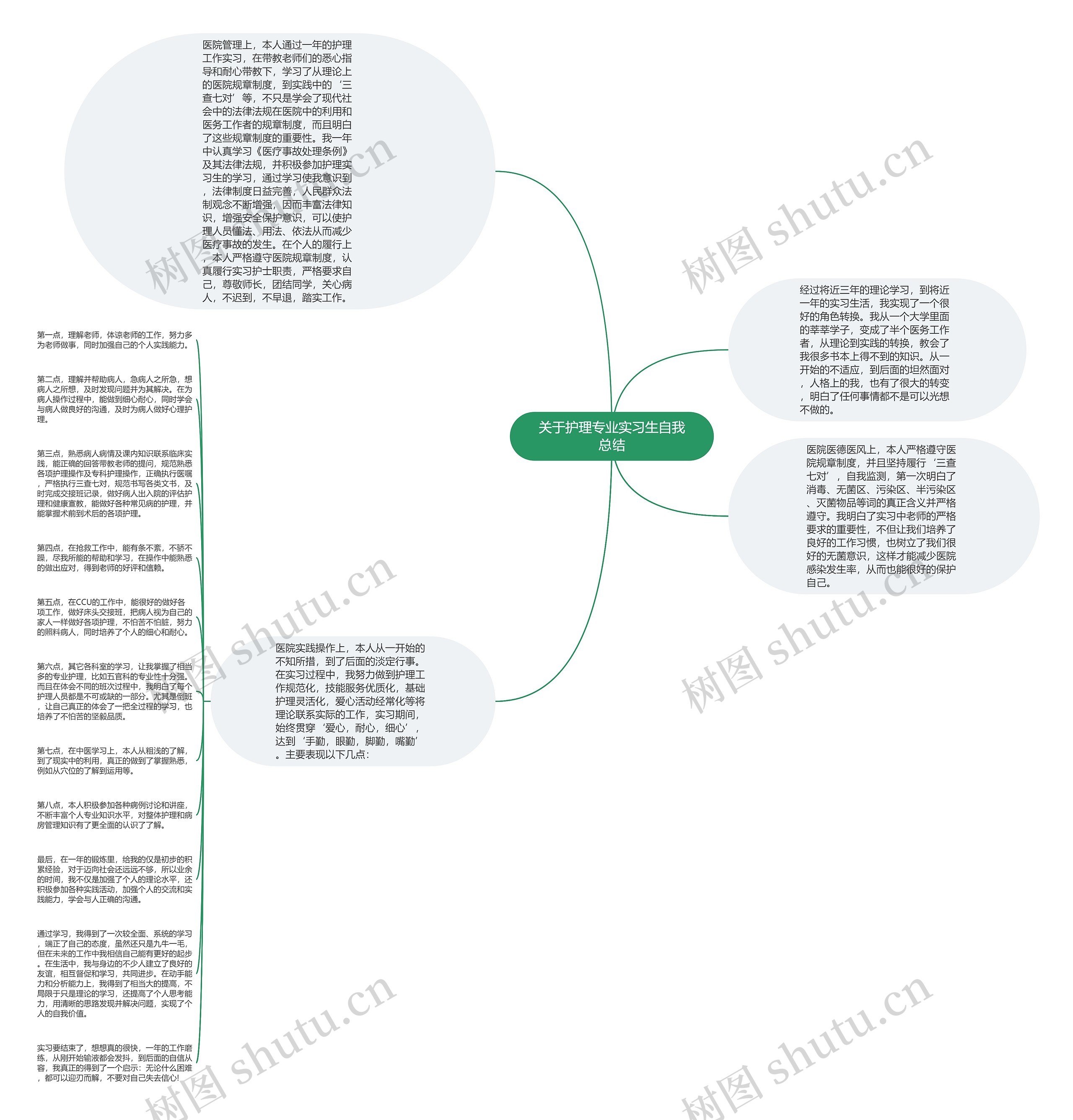 关于护理专业实习生自我总结思维导图