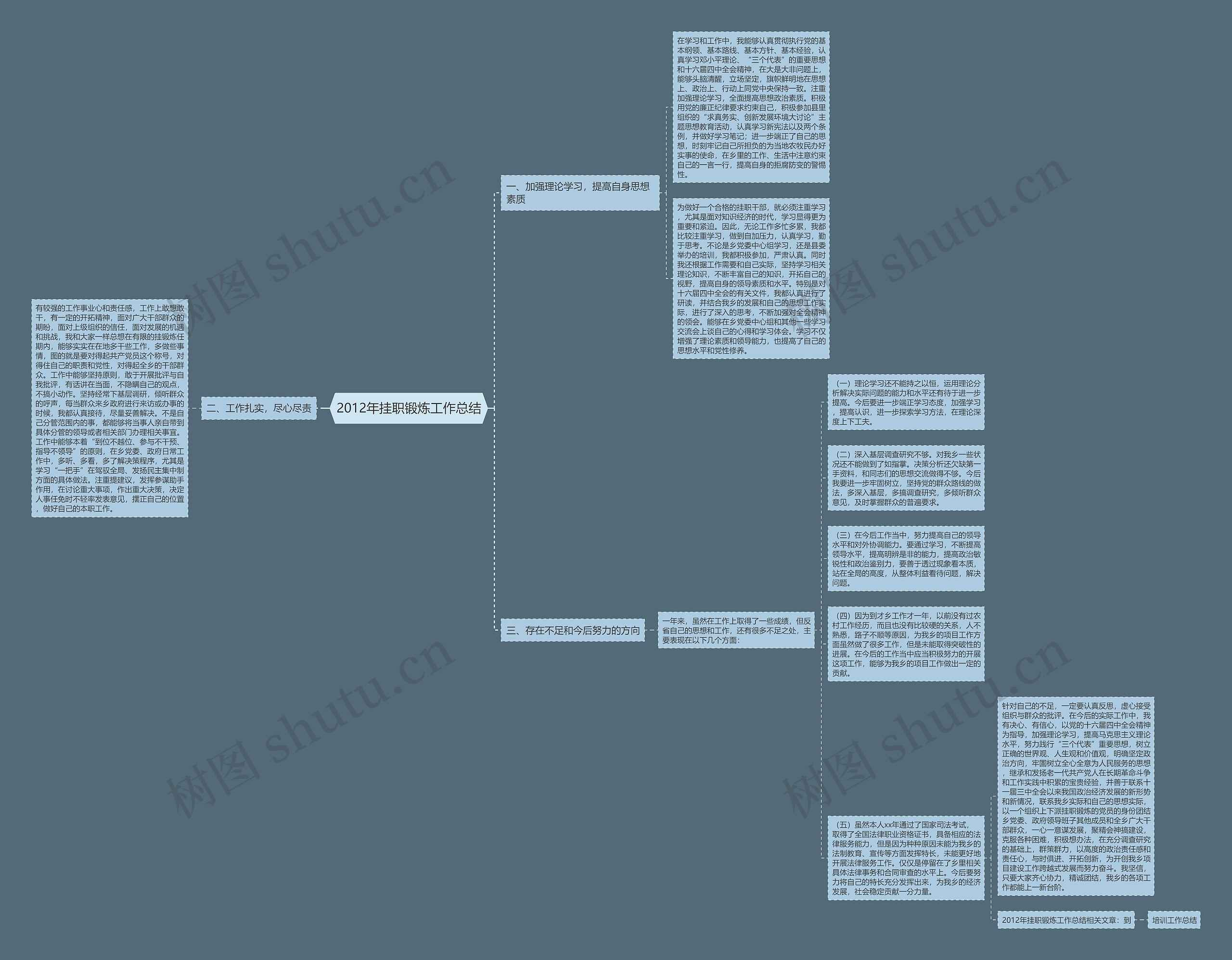 2012年挂职锻炼工作总结思维导图