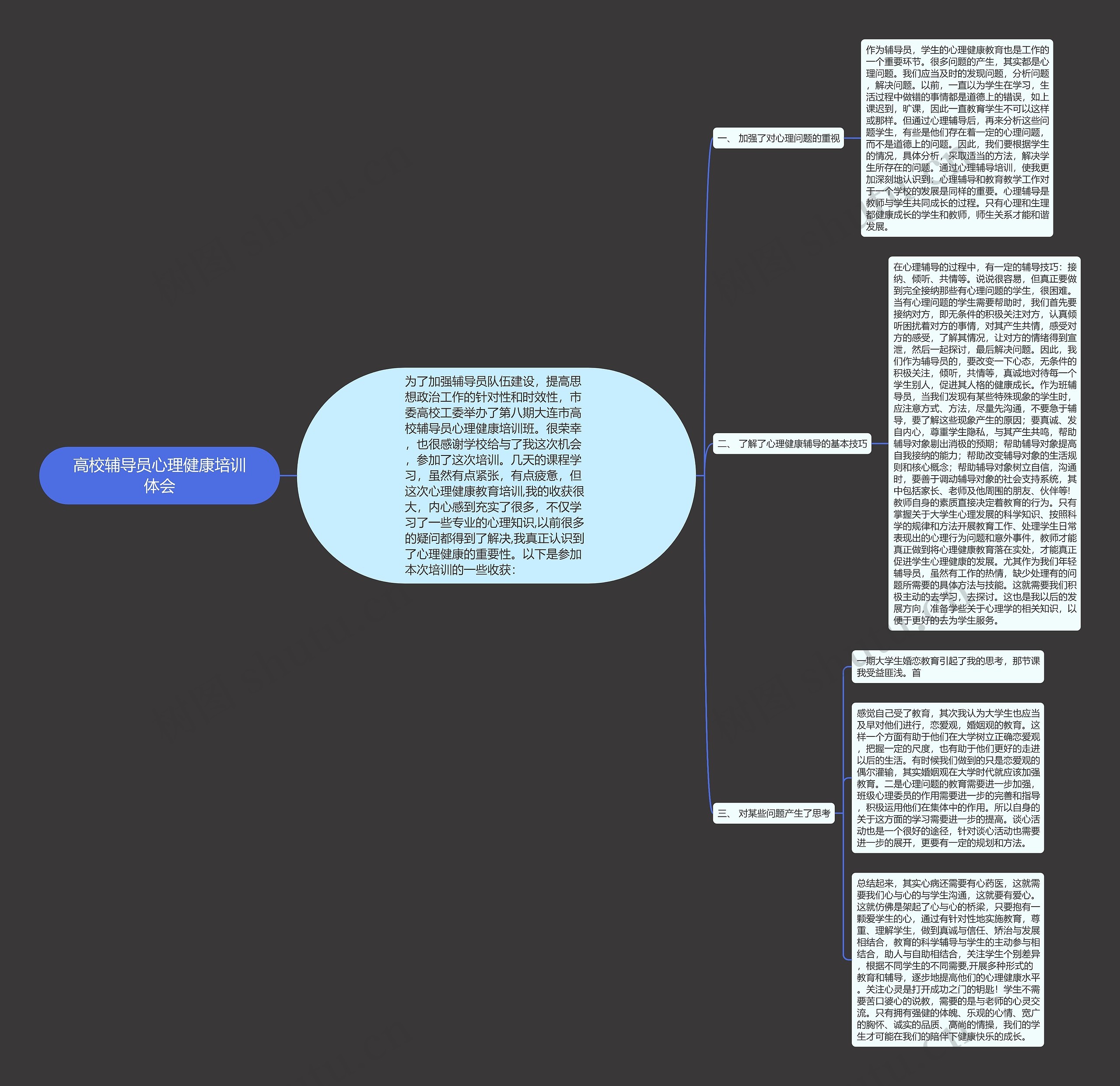 高校辅导员心理健康培训体会思维导图
