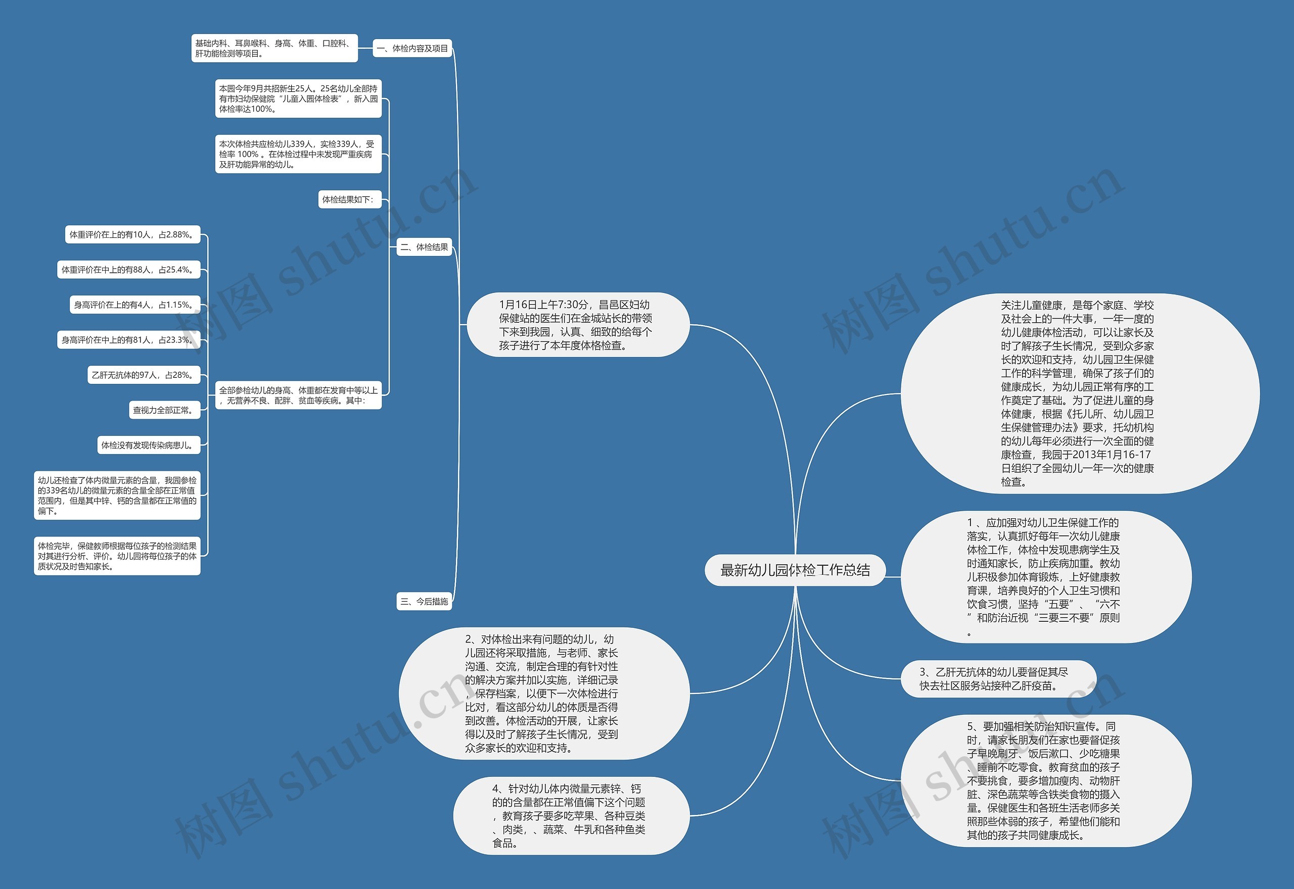 最新幼儿园体检工作总结思维导图