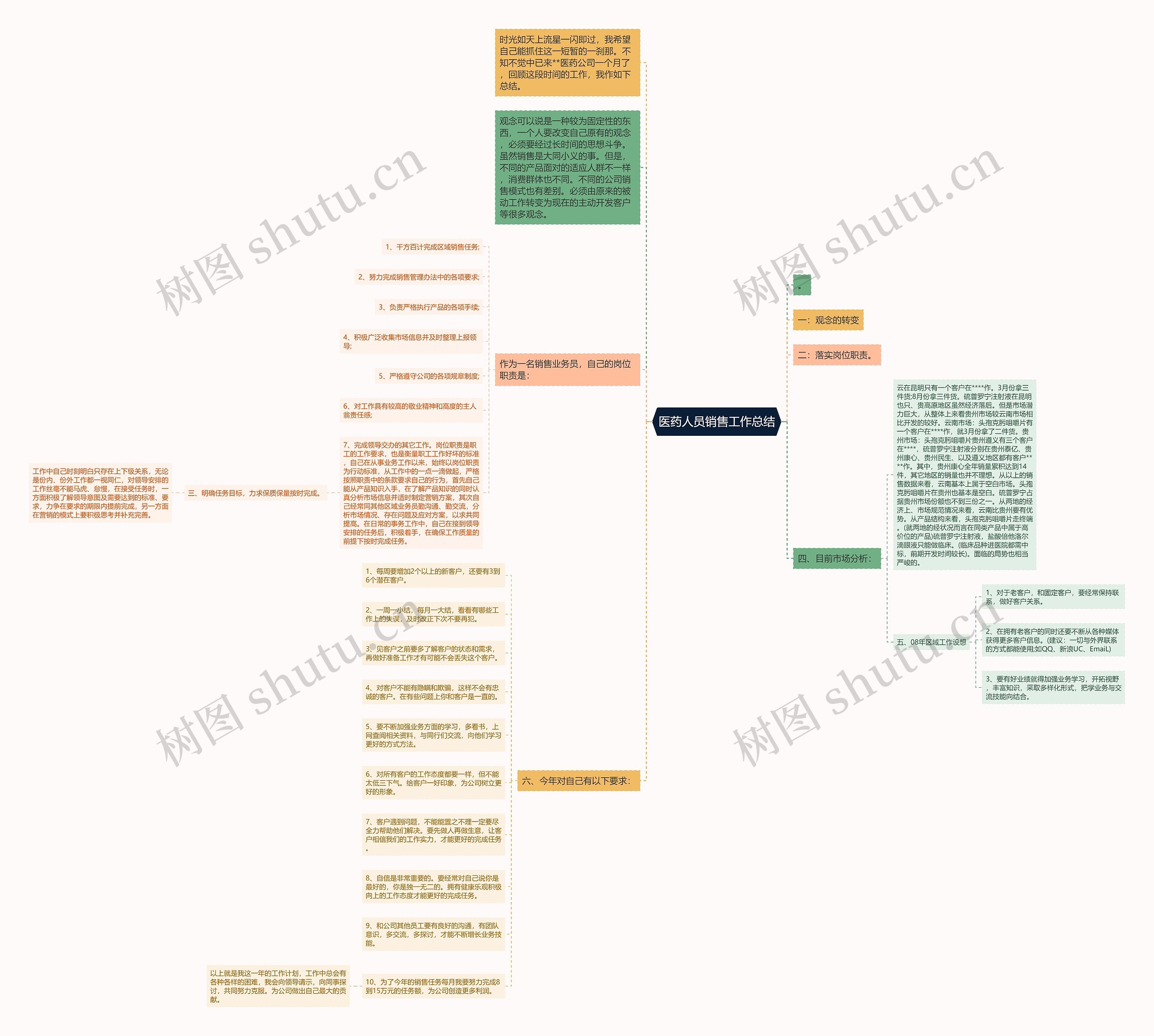 医药人员销售工作总结思维导图