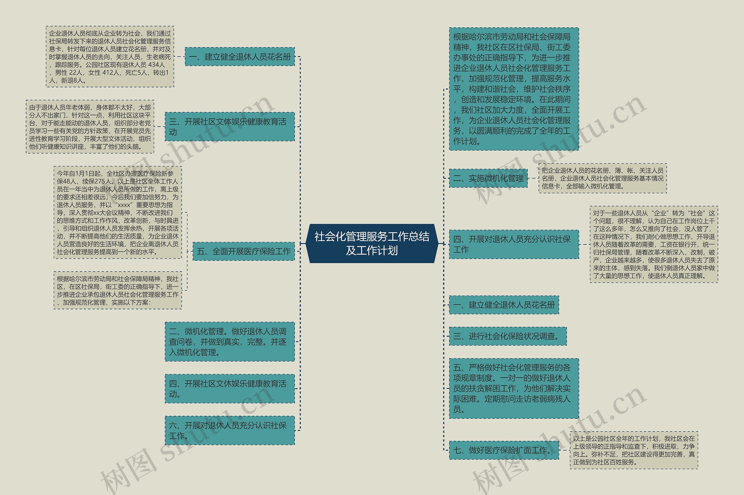 社会化管理服务工作总结及工作计划思维导图