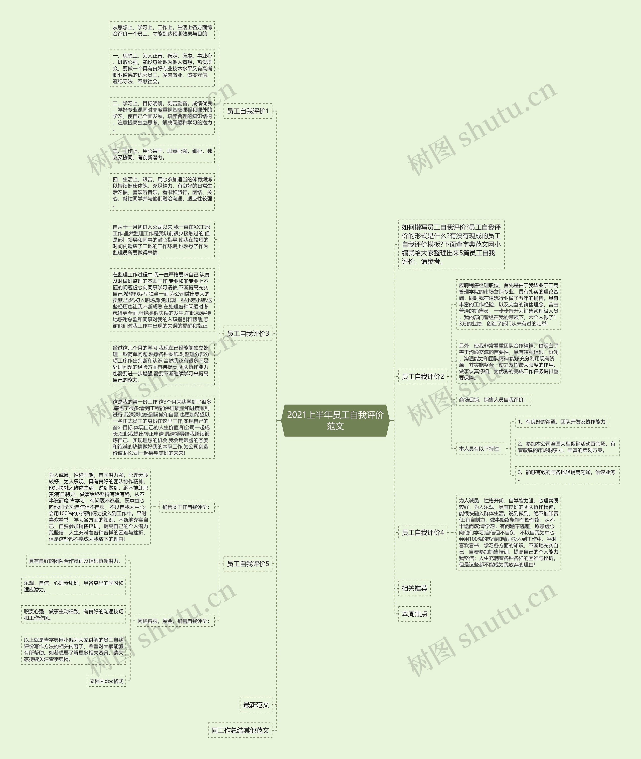2021上半年员工自我评价范文思维导图