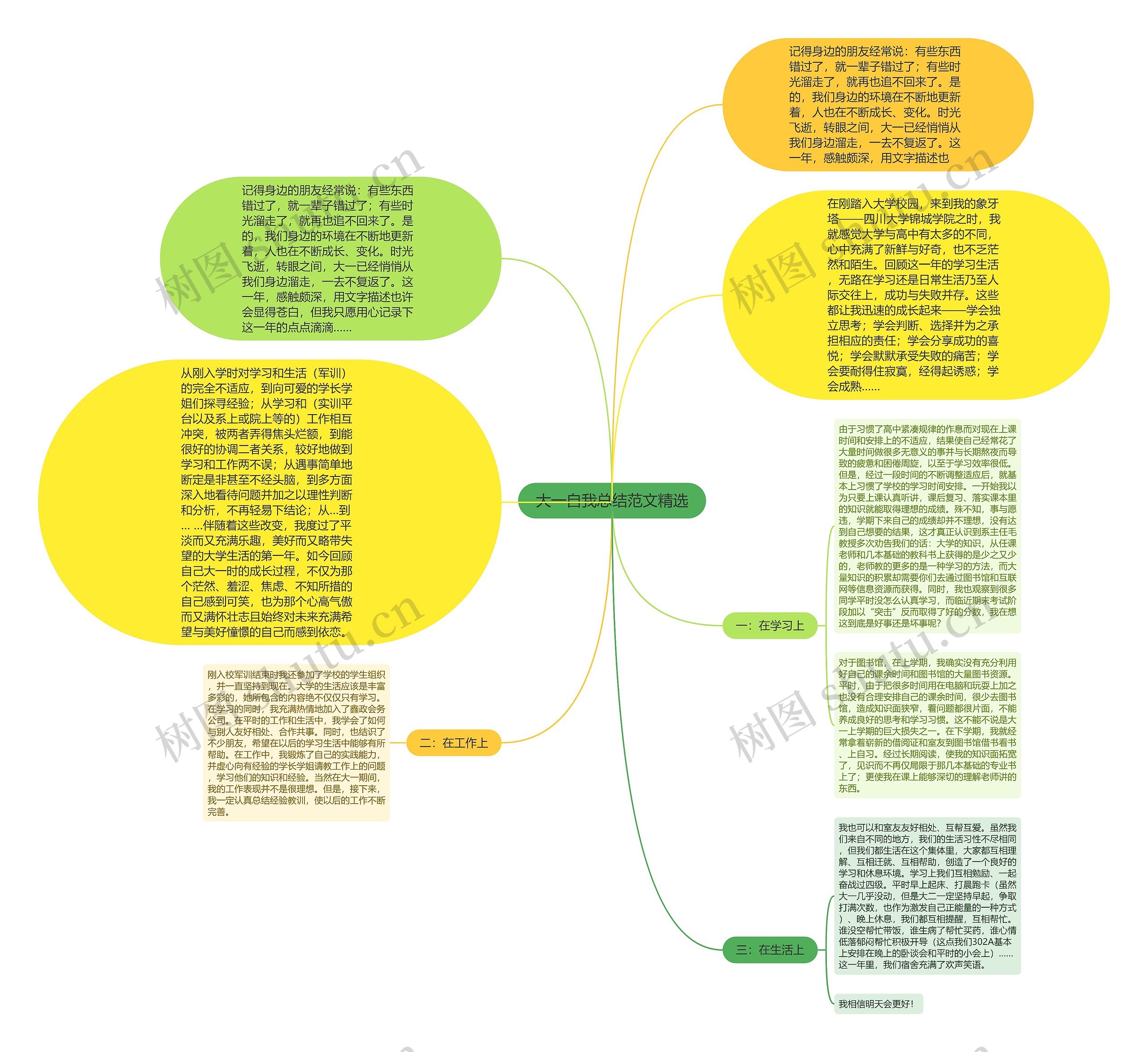 大一自我总结范文精选思维导图