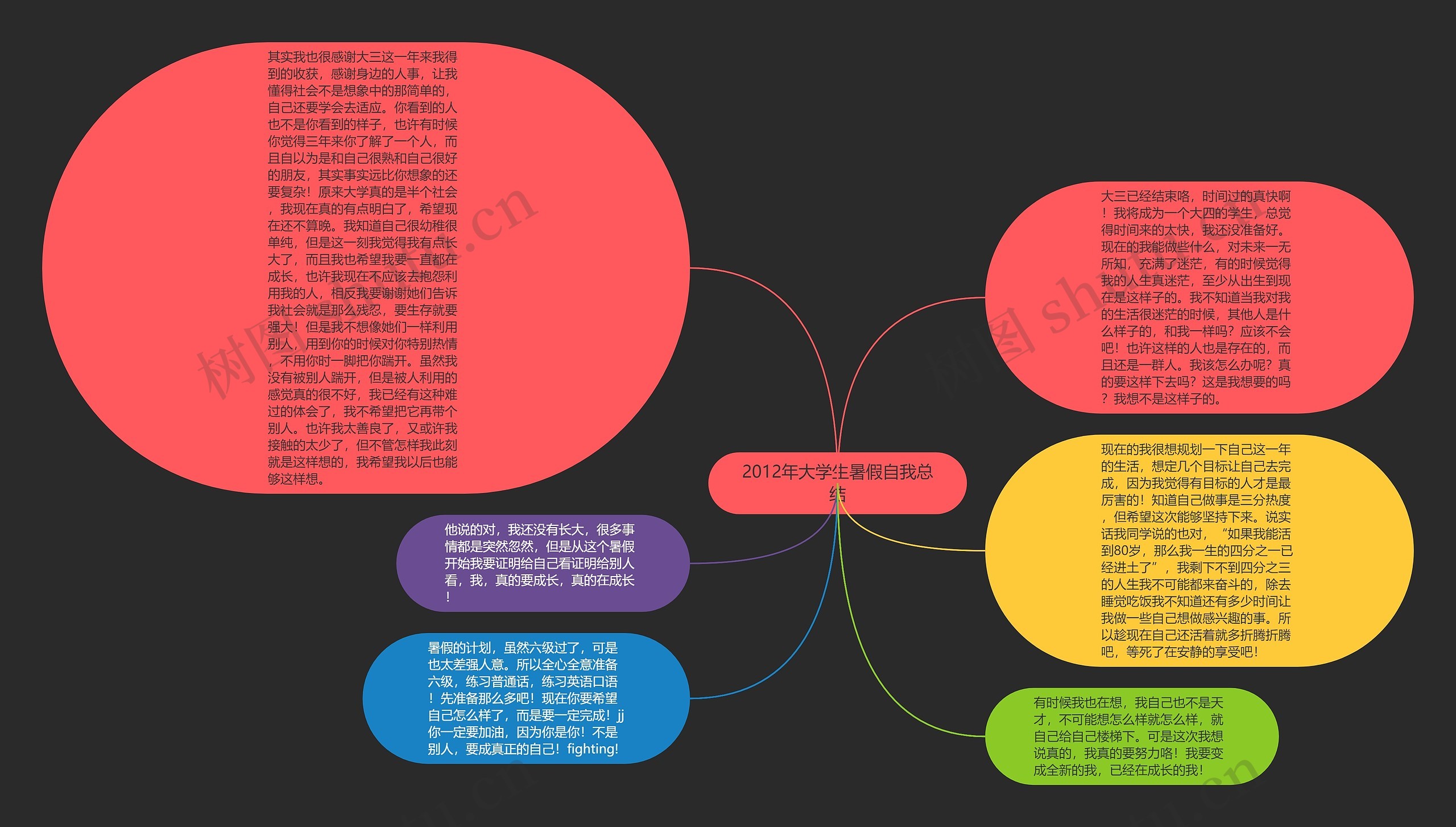 2012年大学生暑假自我总结思维导图