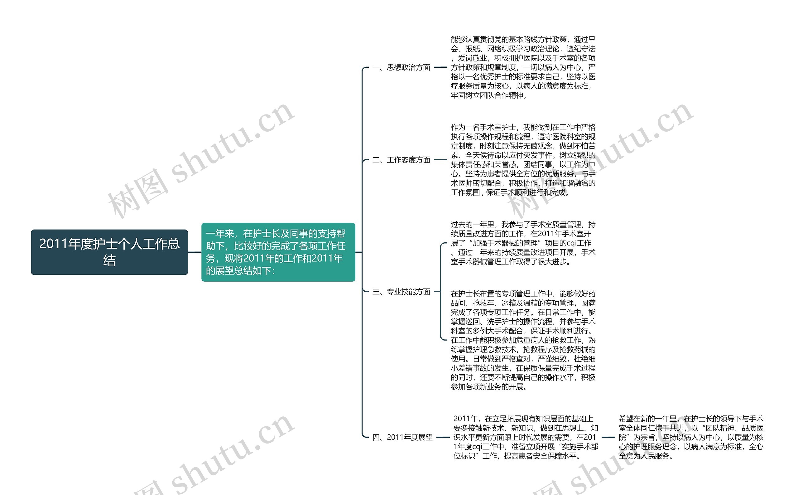 2011年度护士个人工作总结思维导图