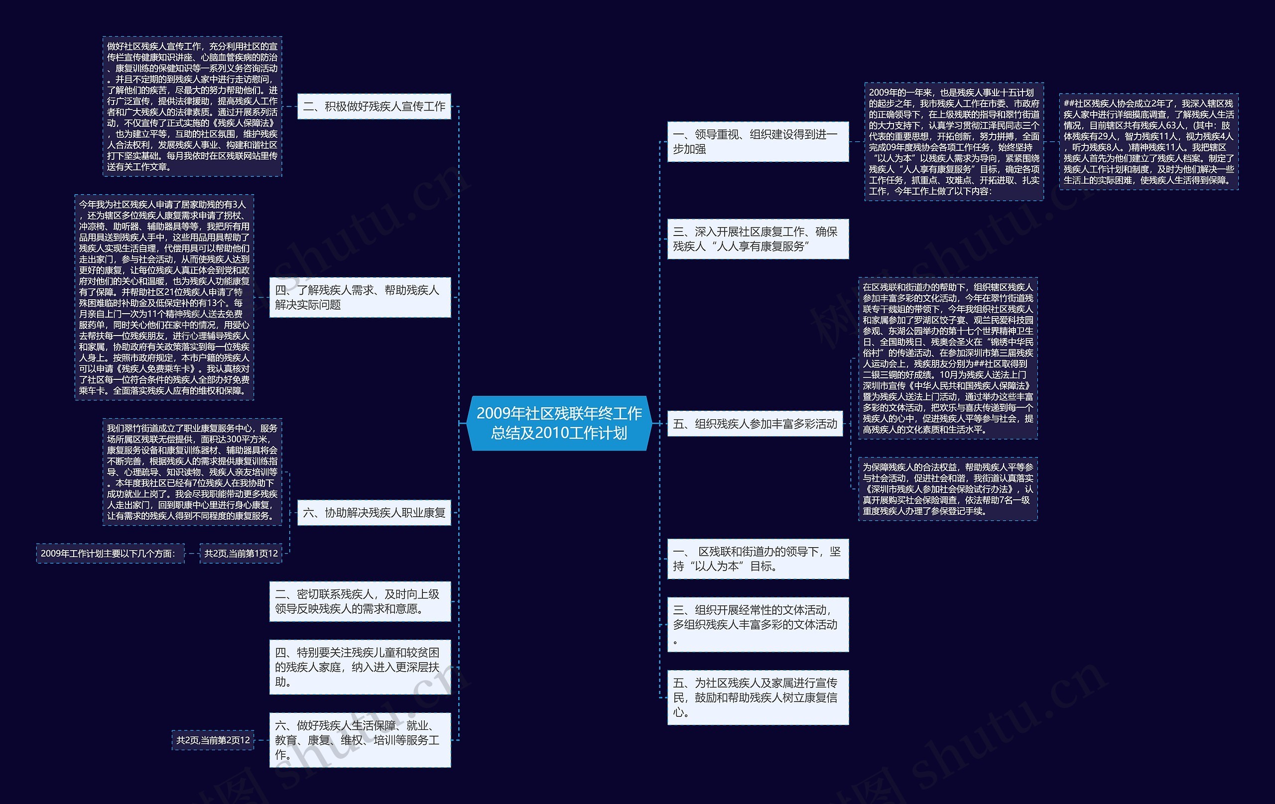 2009年社区残联年终工作总结及2010工作计划思维导图