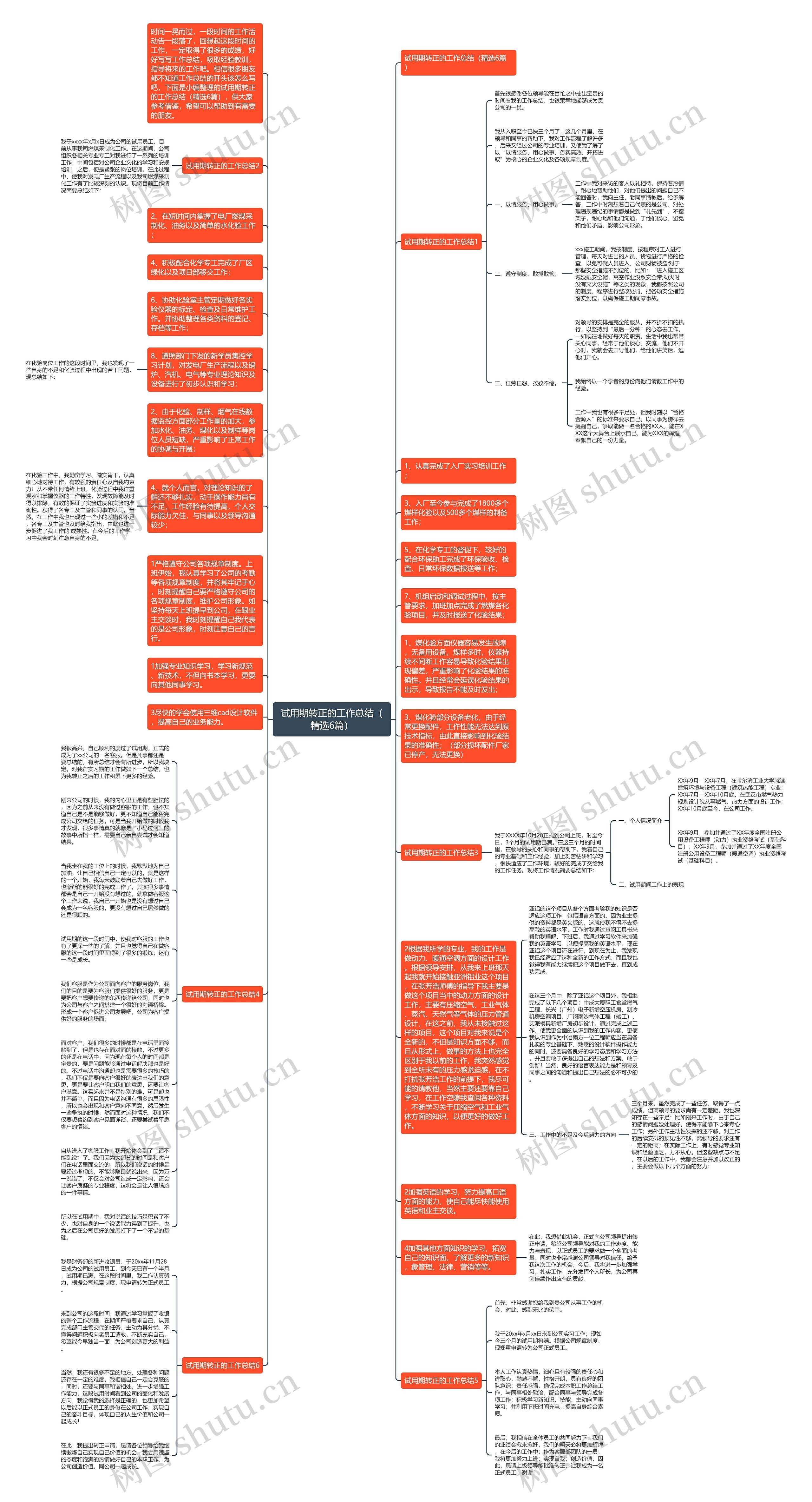 试用期转正的工作总结（精选6篇）思维导图