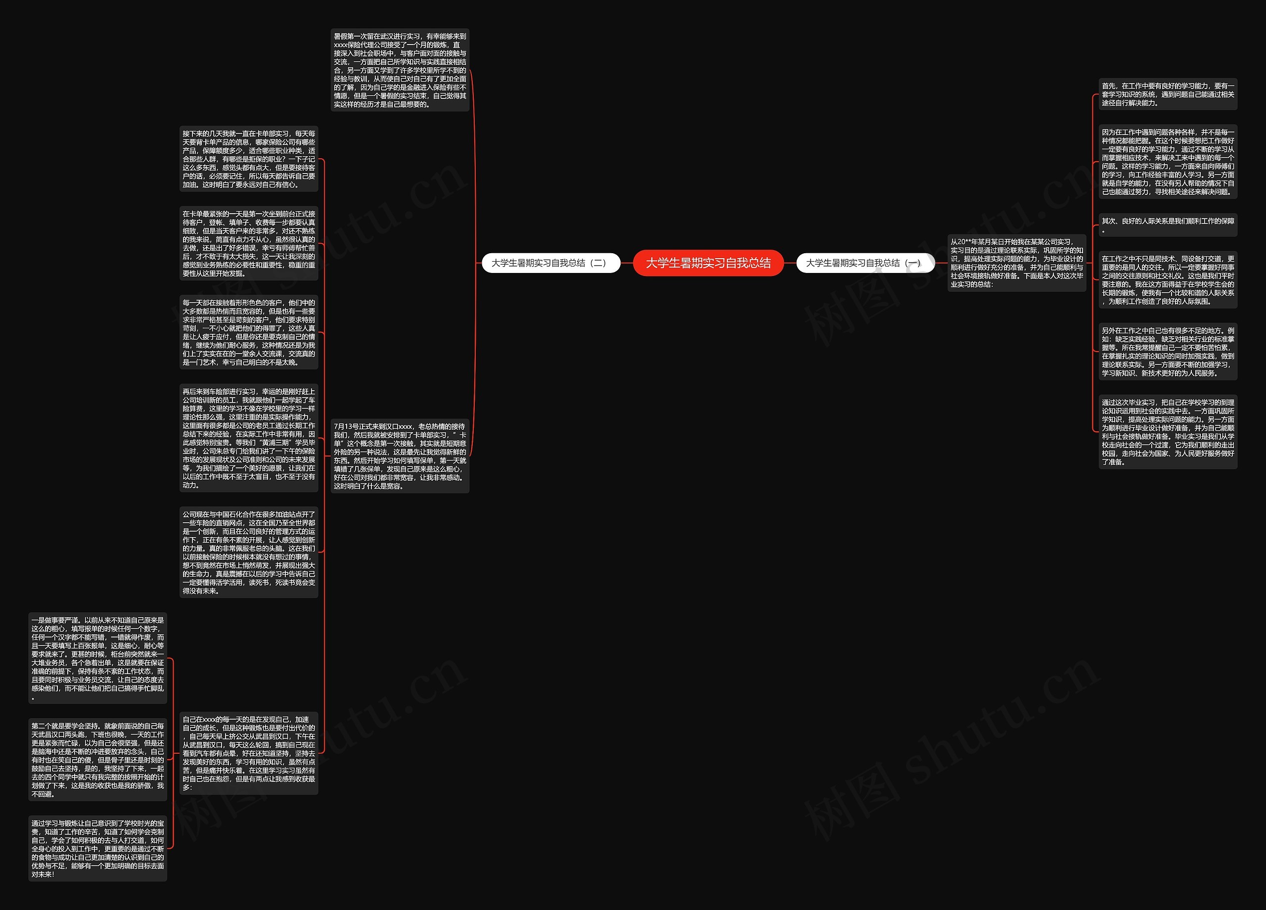 大学生暑期实习自我总结思维导图