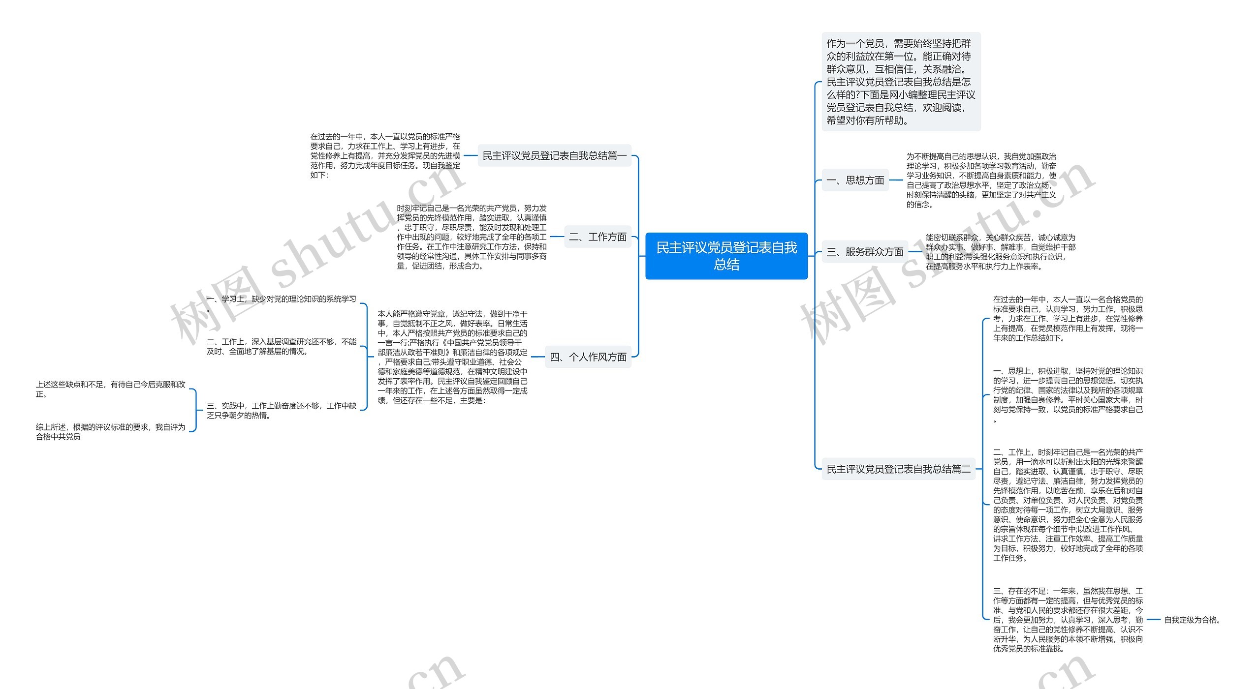 民主评议党员登记表自我总结思维导图