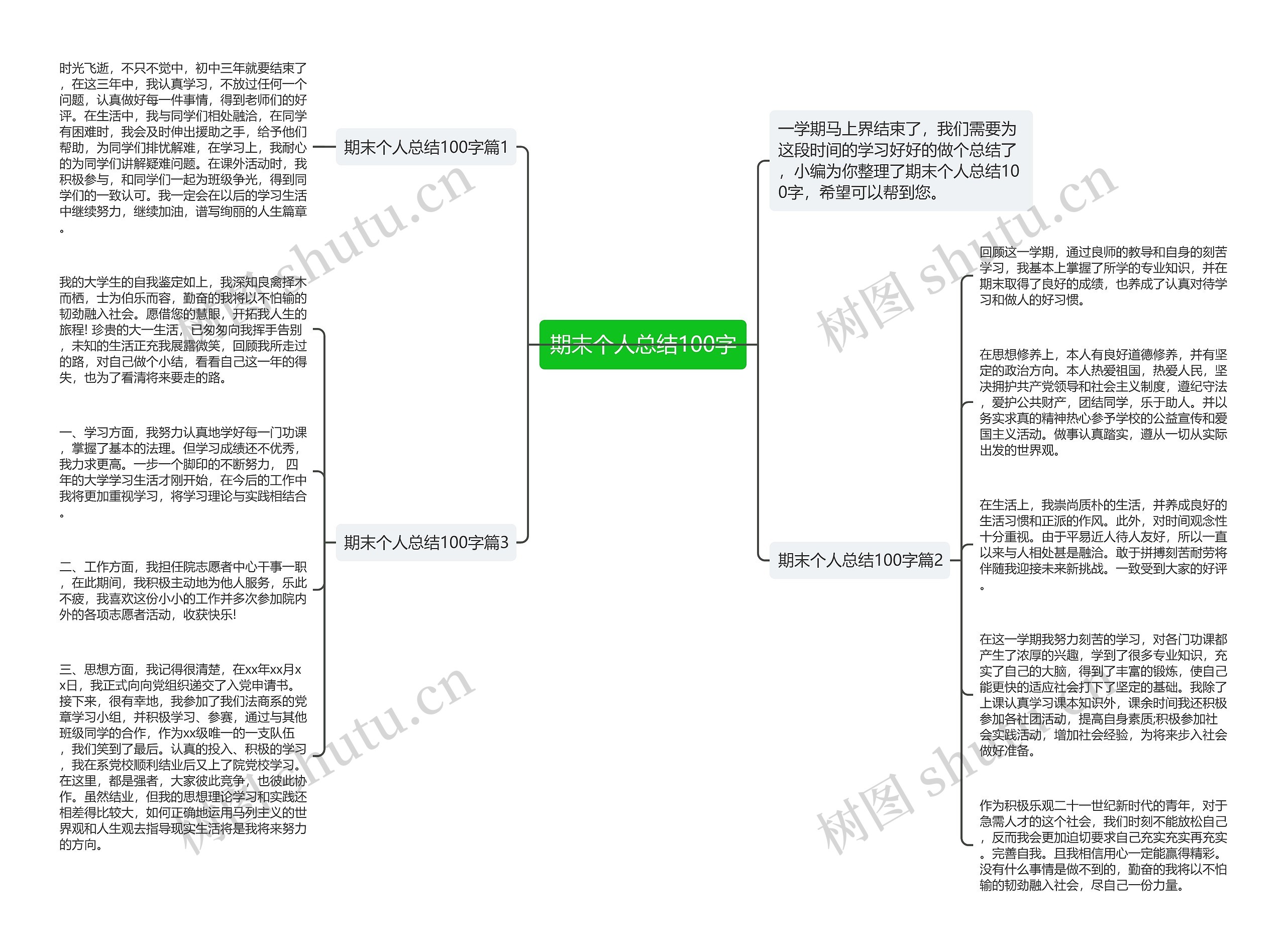 期末个人总结100字思维导图