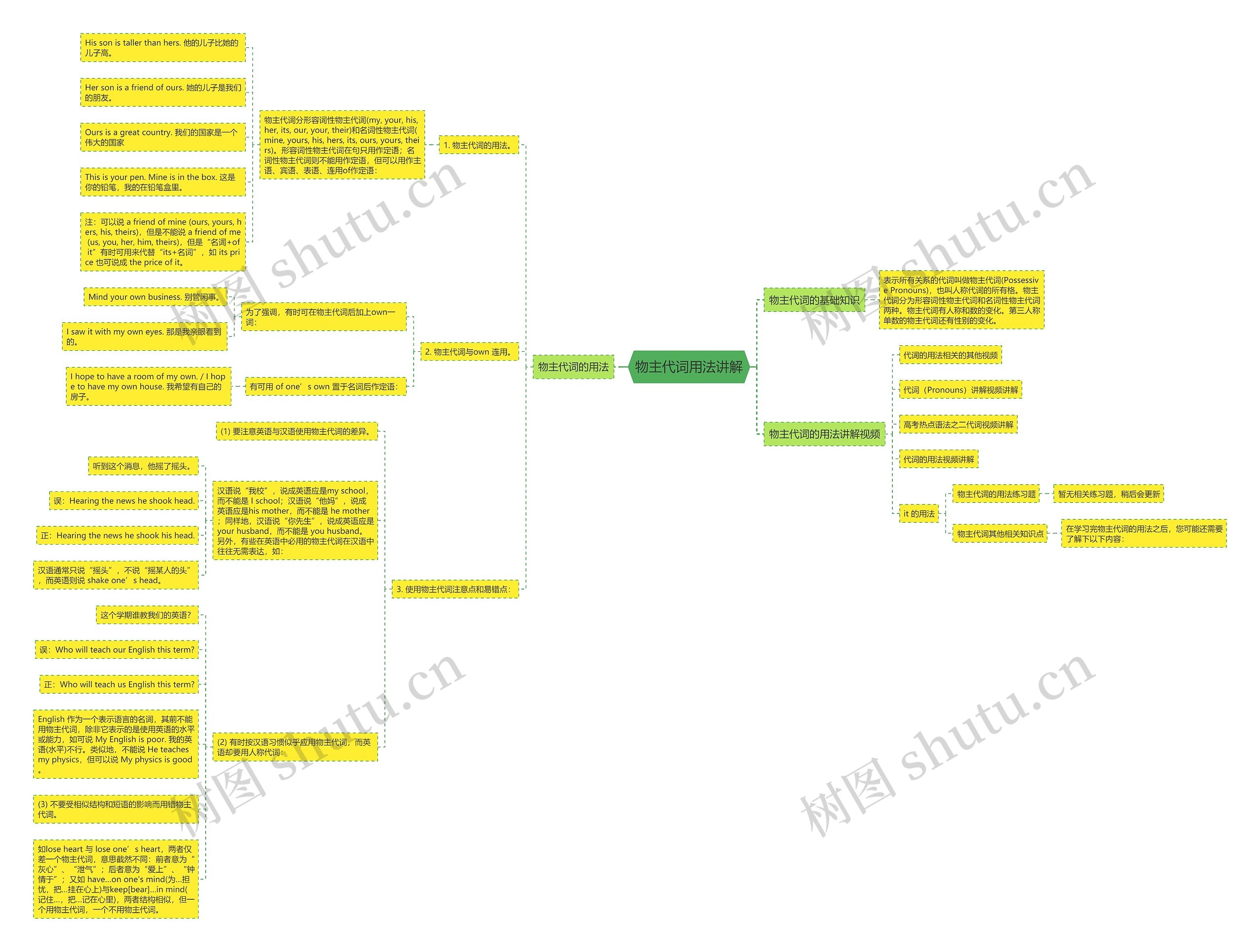 物主代词用法讲解思维导图