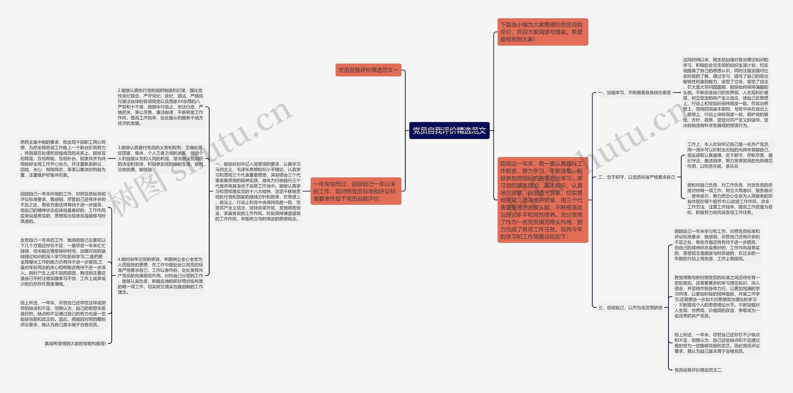 党员自我评价精选范文思维导图