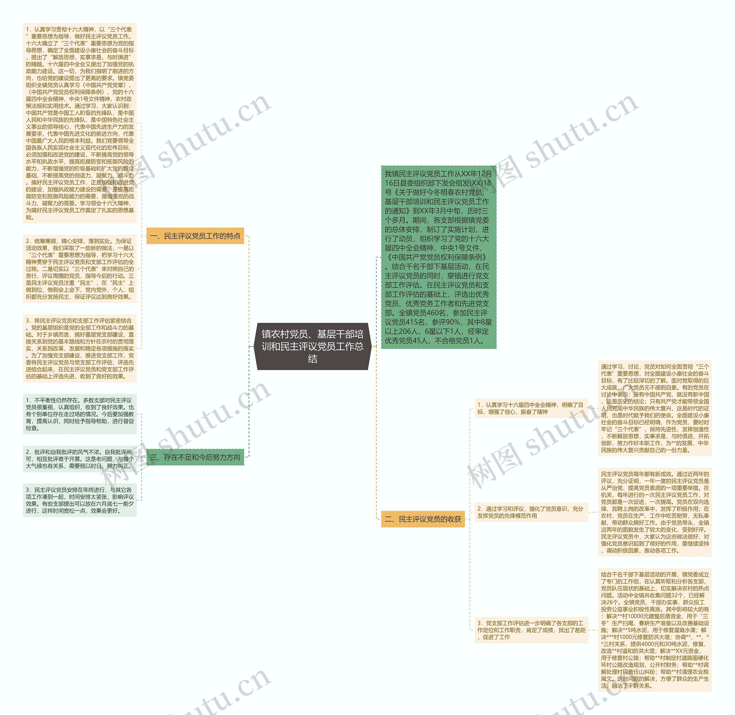 镇农村党员、基层干部培训和民主评议党员工作总结思维导图