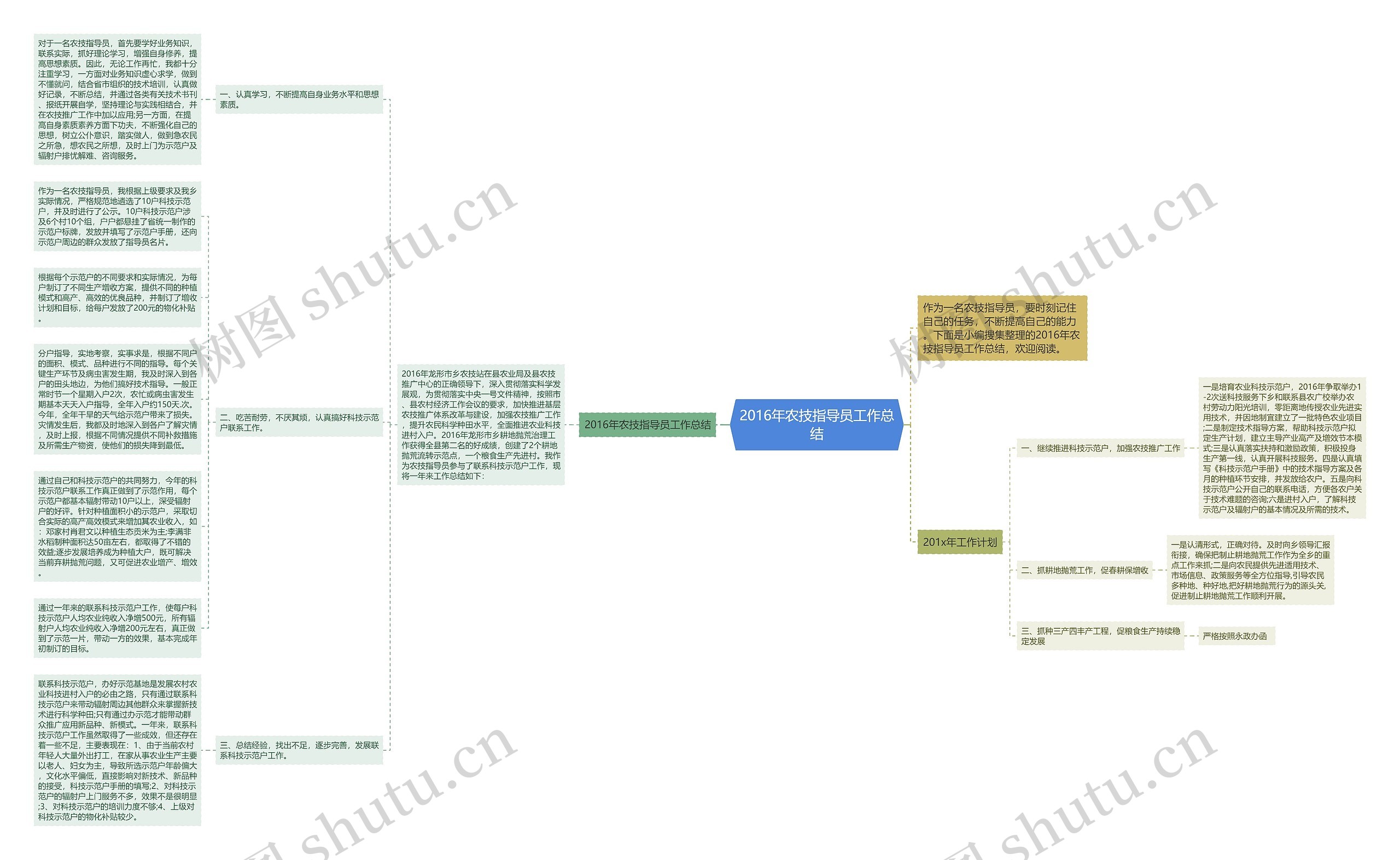 2016年农技指导员工作总结思维导图