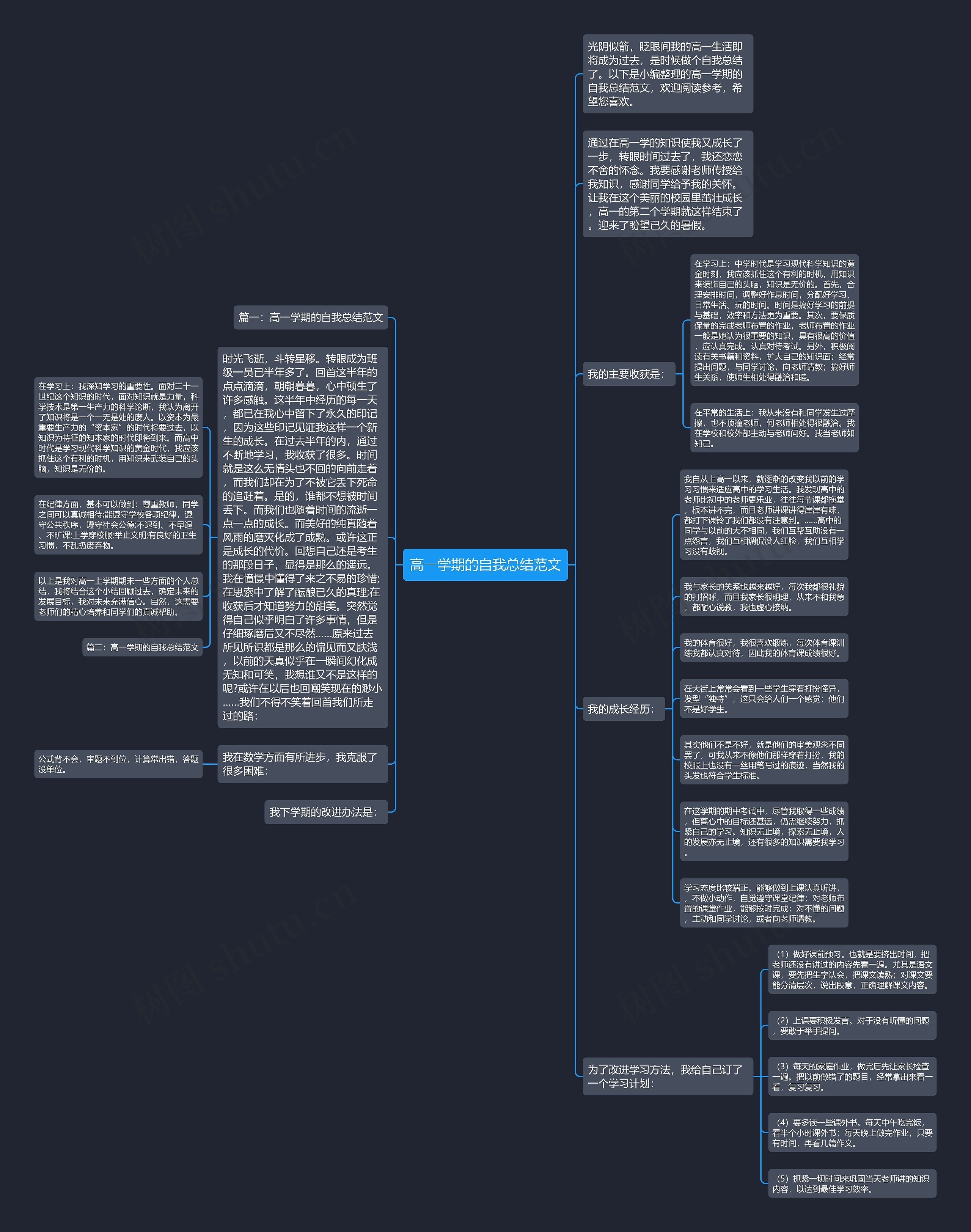 高一学期的自我总结范文思维导图