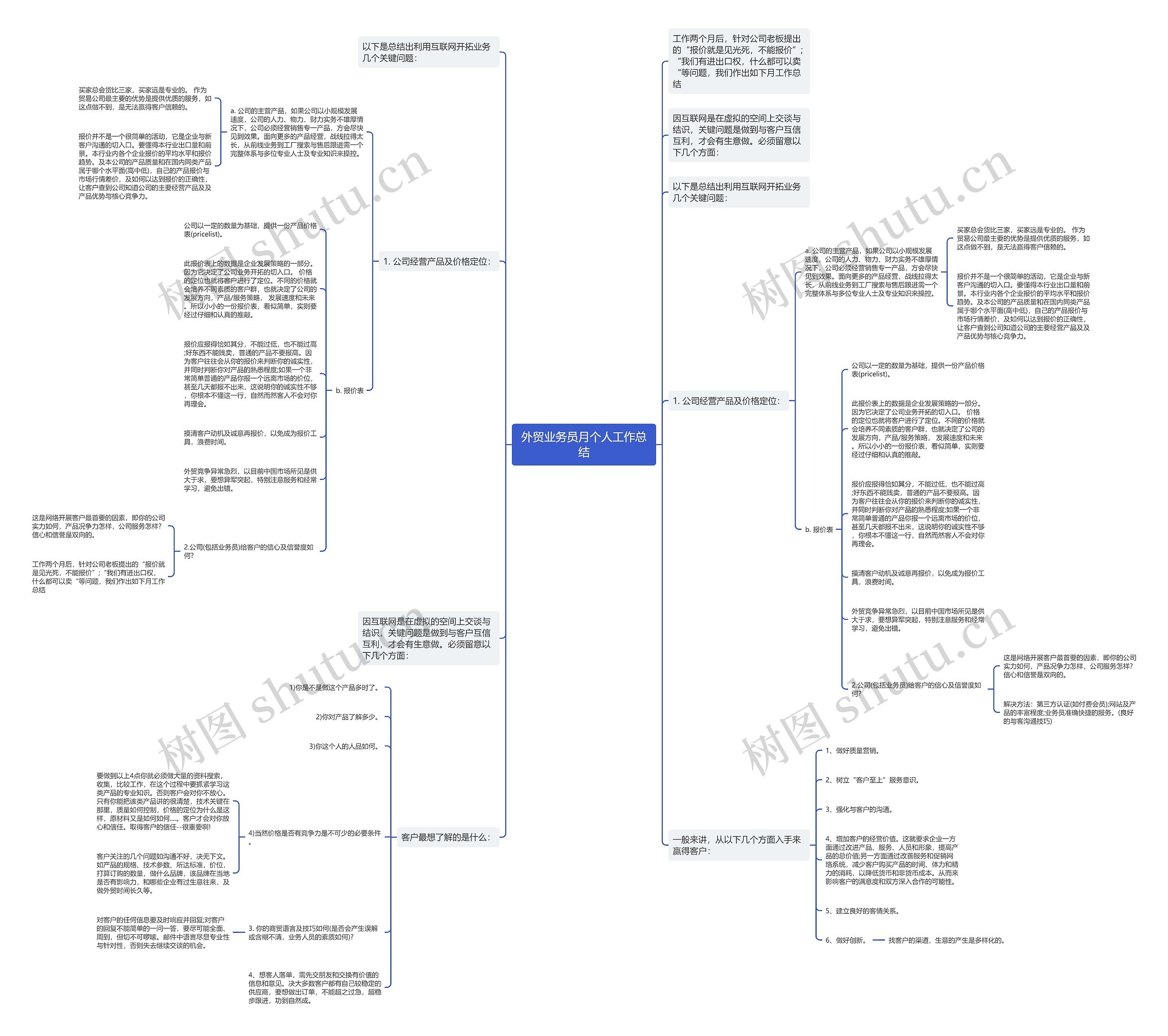 外贸业务员月个人工作总结思维导图