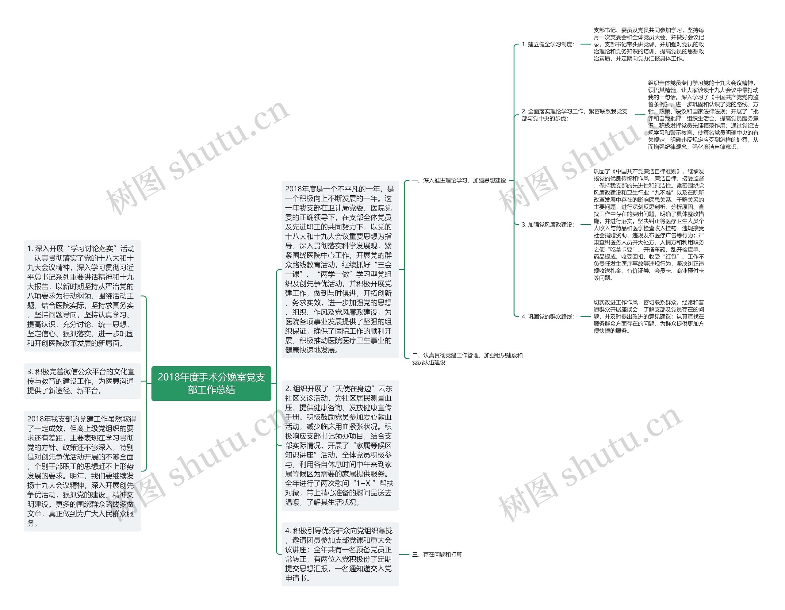 2018年度手术分娩室党支部工作总结思维导图