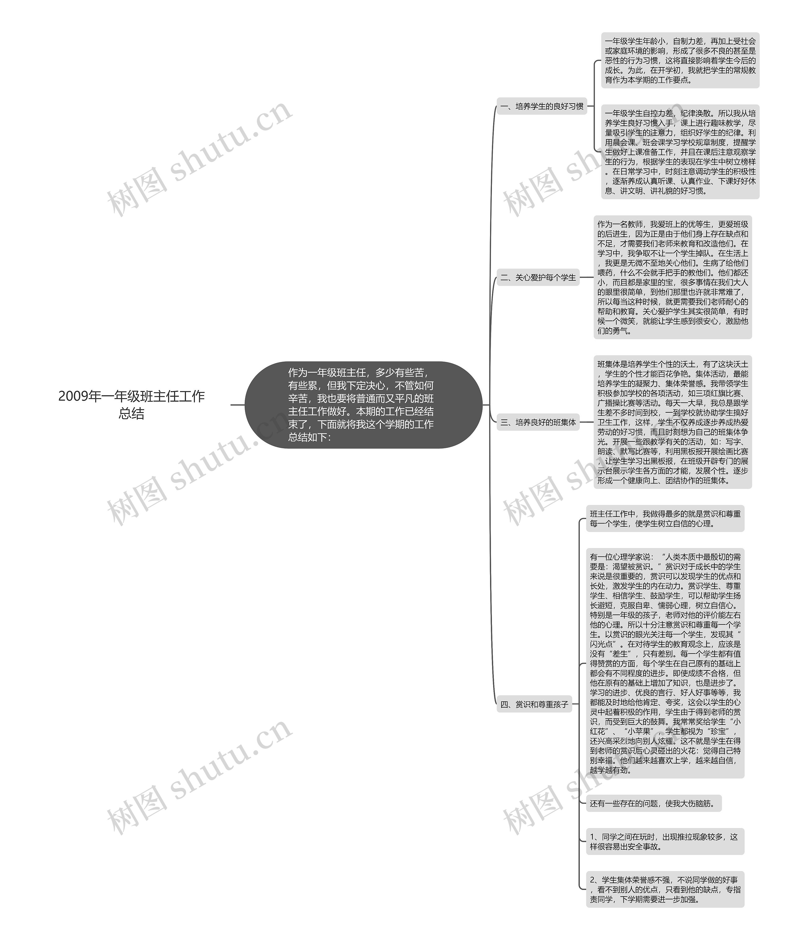 2009年一年级班主任工作总结思维导图