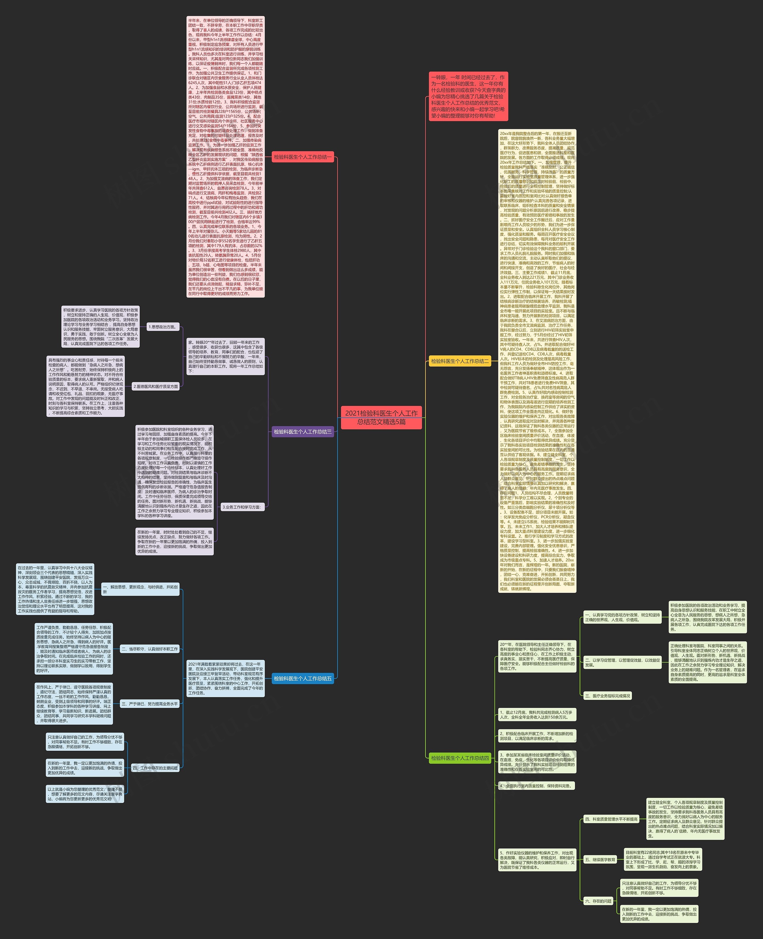 2021检验科医生个人工作总结范文精选5篇思维导图