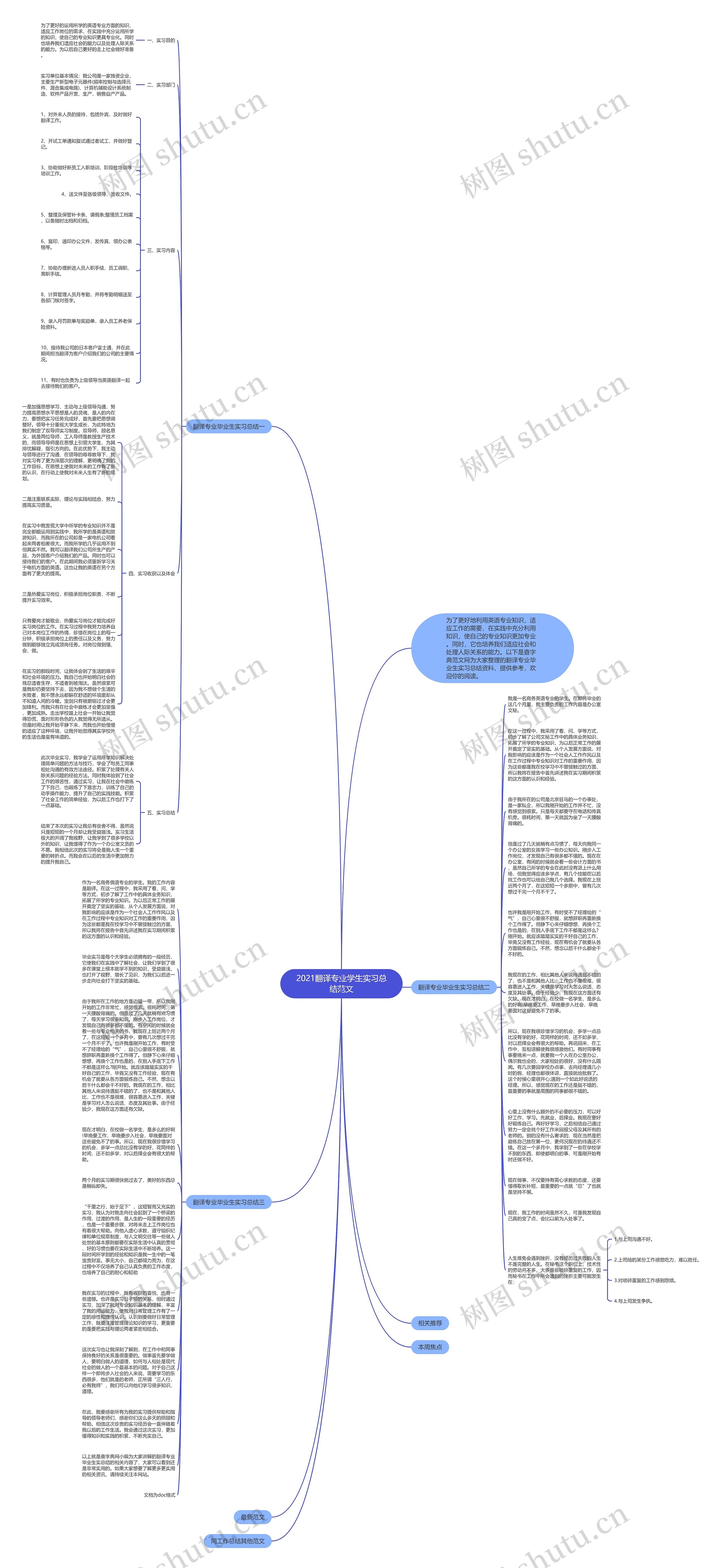 2021翻译专业学生实习总结范文思维导图