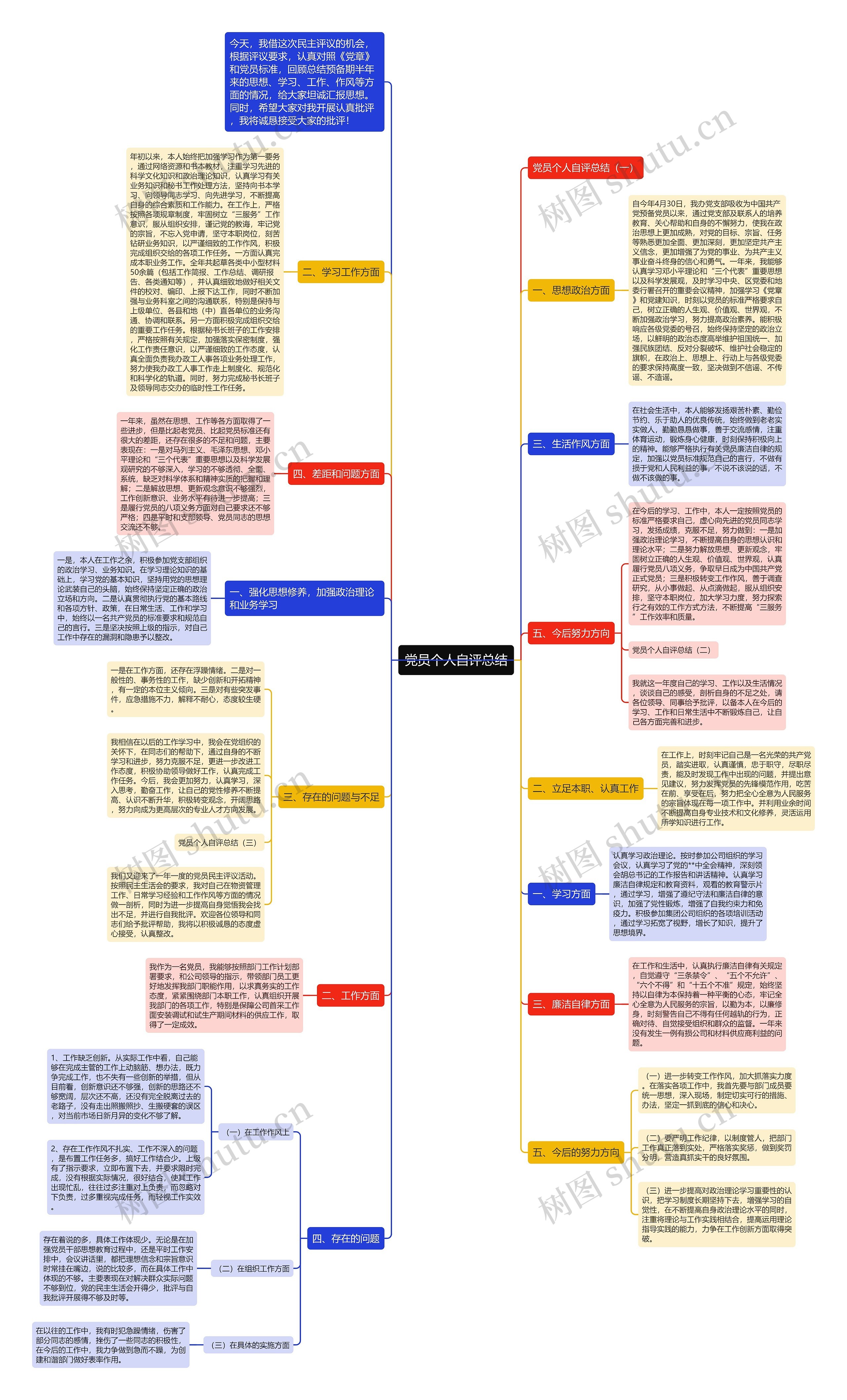 党员个人自评总结思维导图