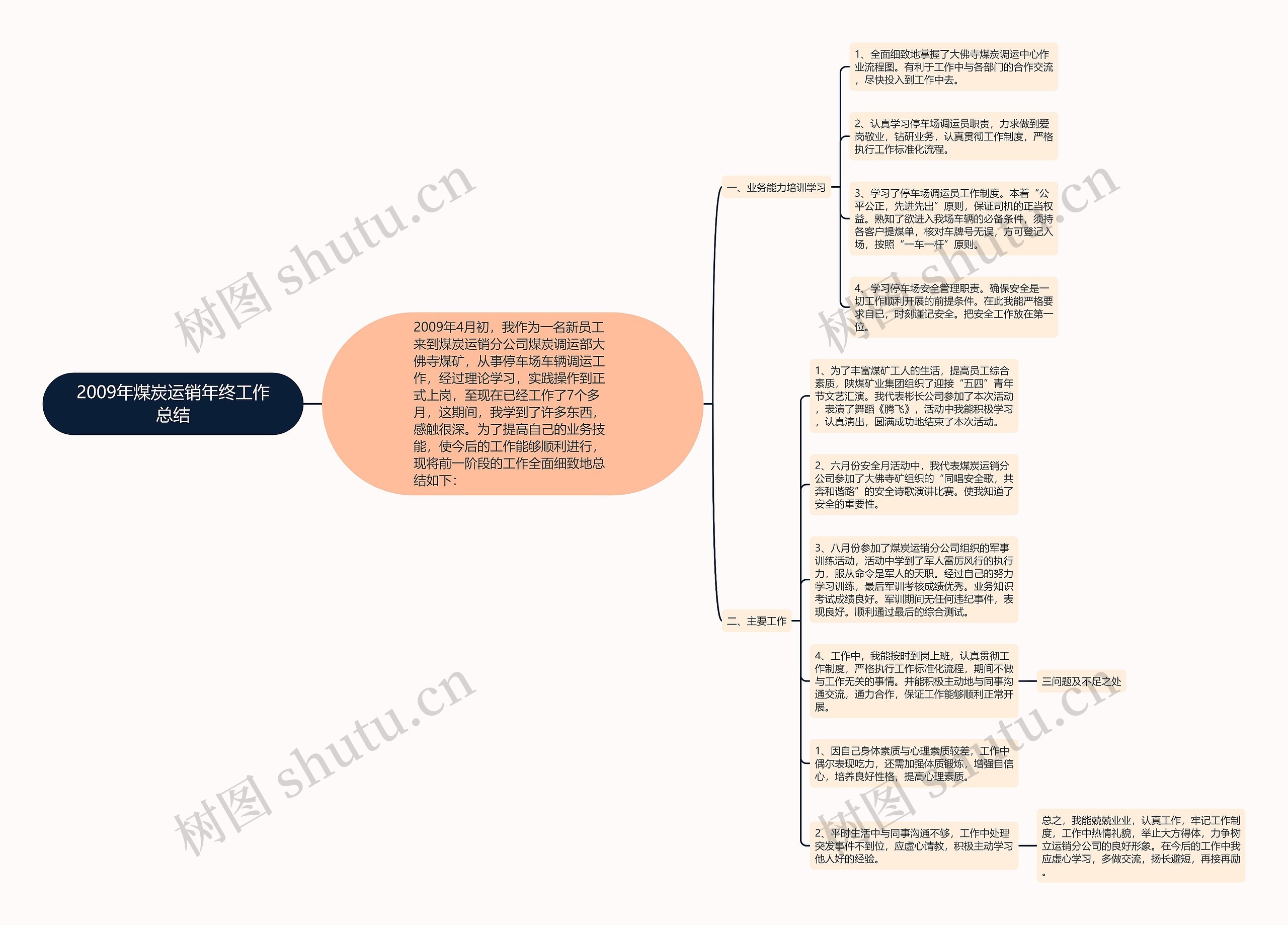 2009年煤炭运销年终工作总结思维导图