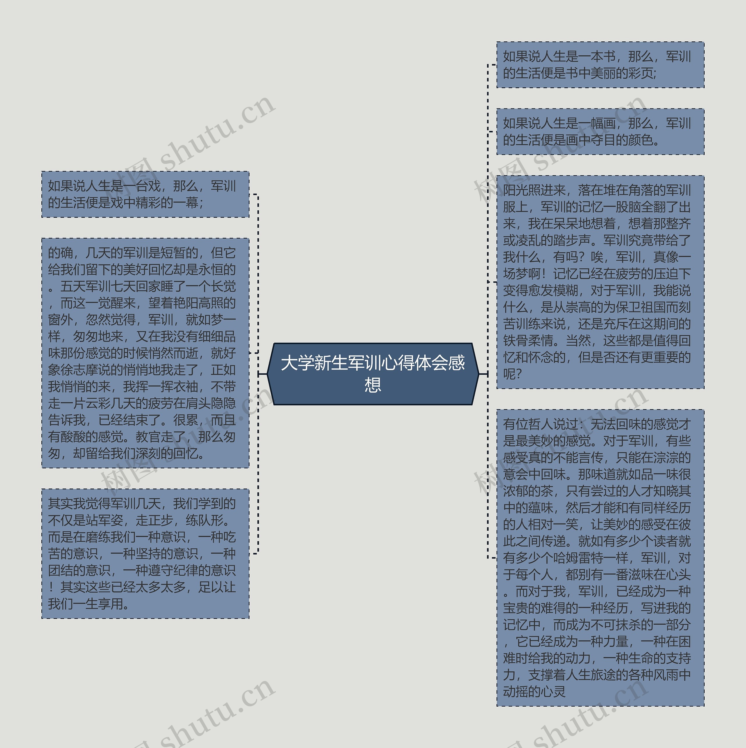 大学新生军训心得体会感想思维导图