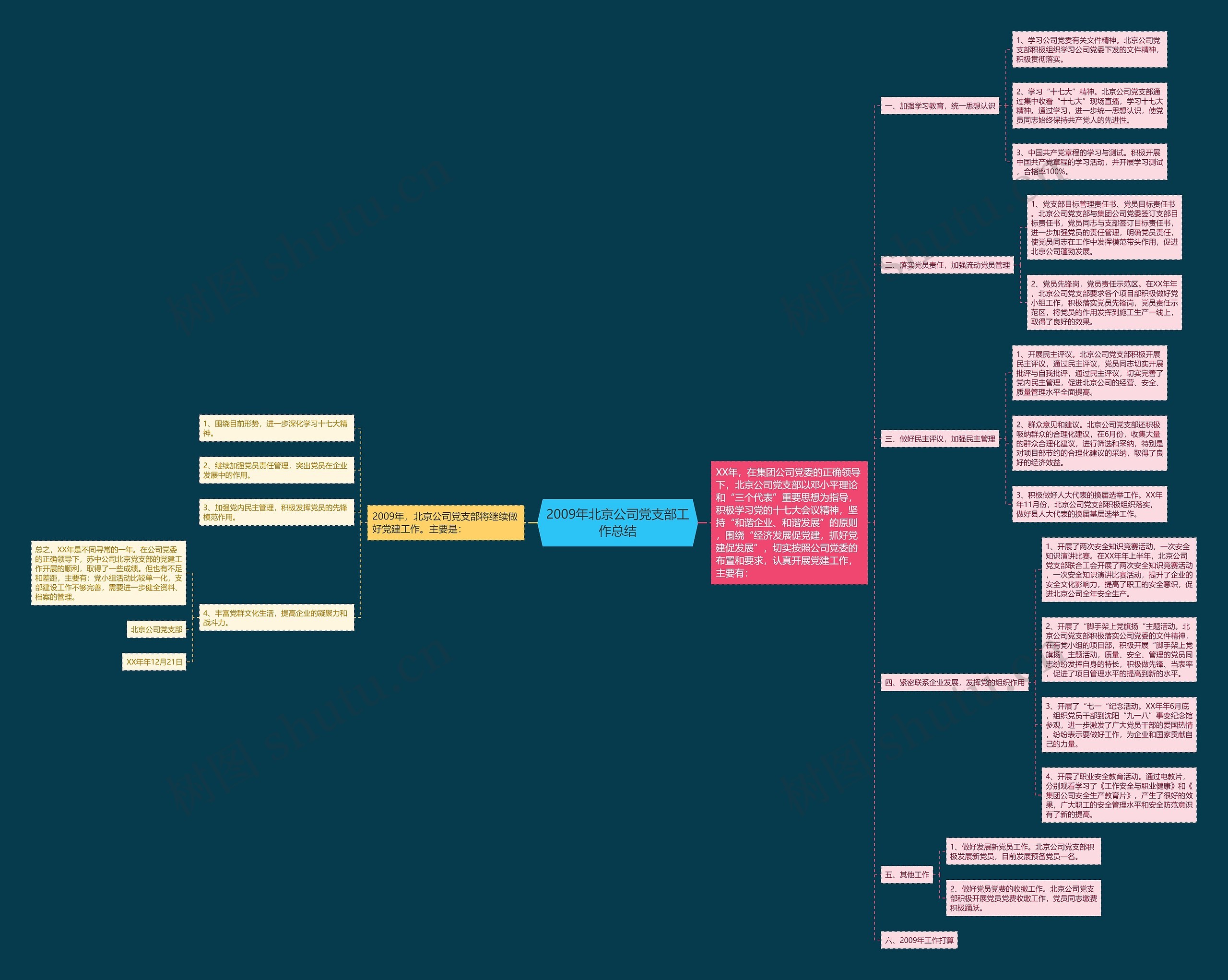 2009年北京公司党支部工作总结思维导图