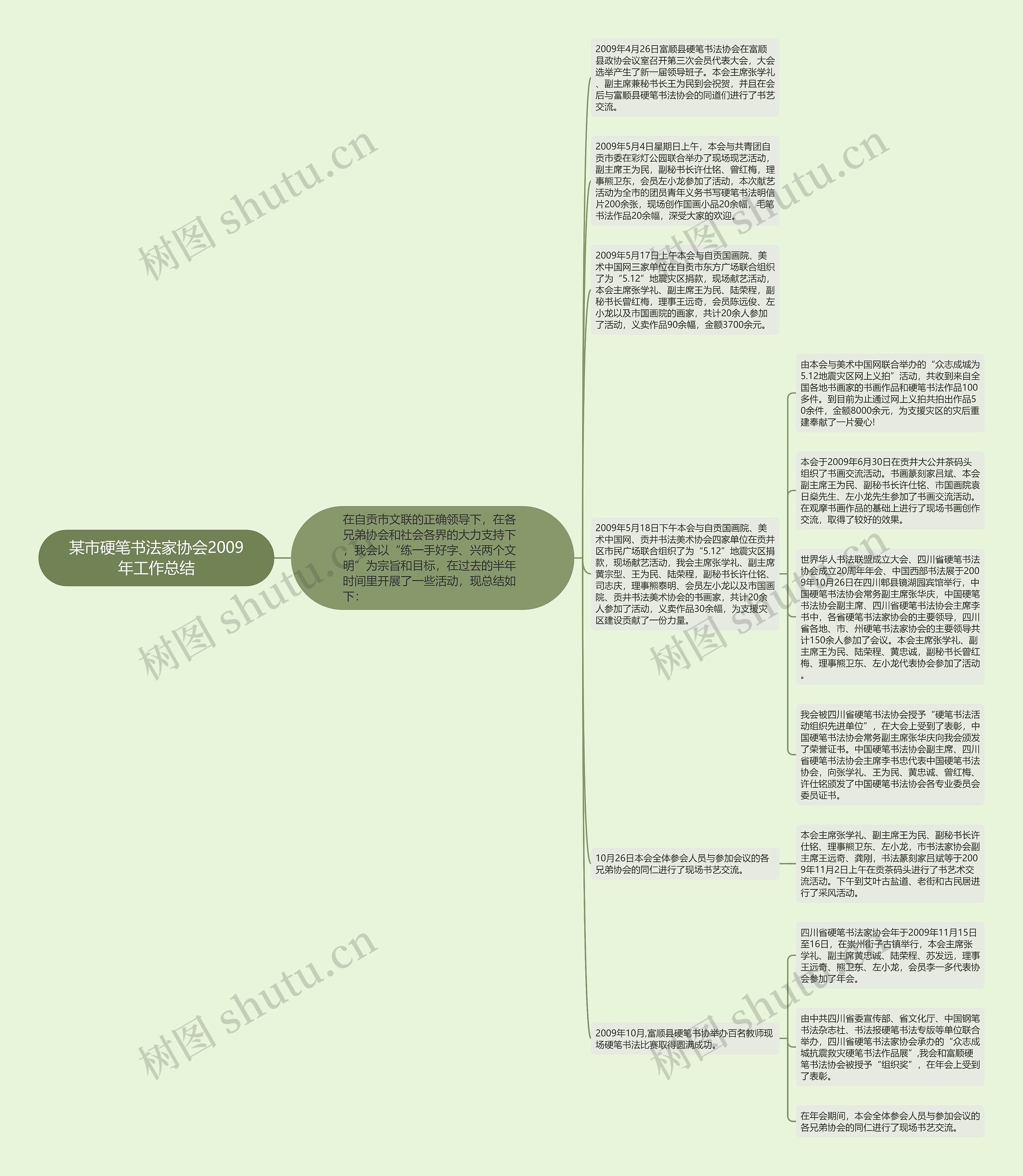 某市硬笔书法家协会2009年工作总结思维导图