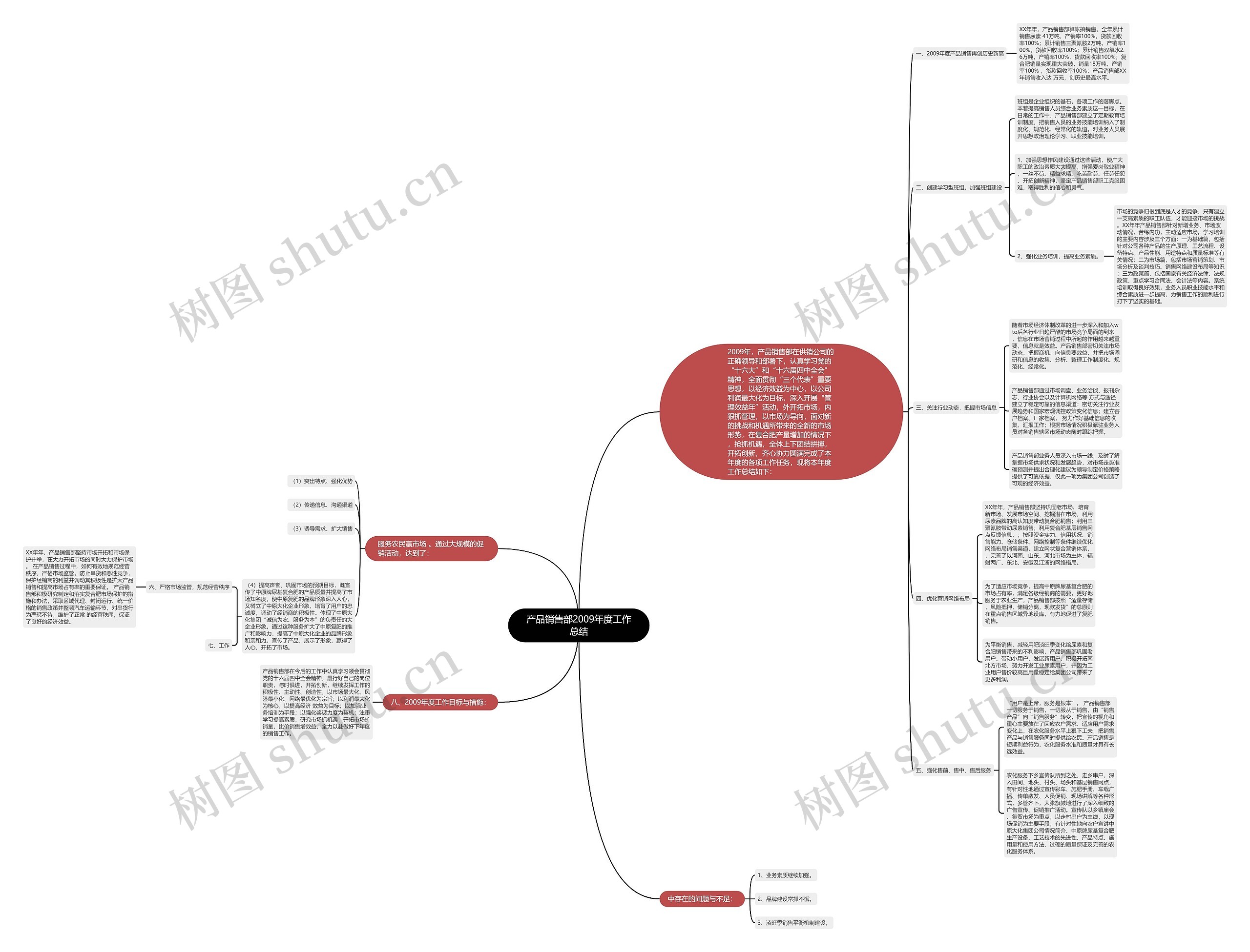 产品销售部2009年度工作总结思维导图