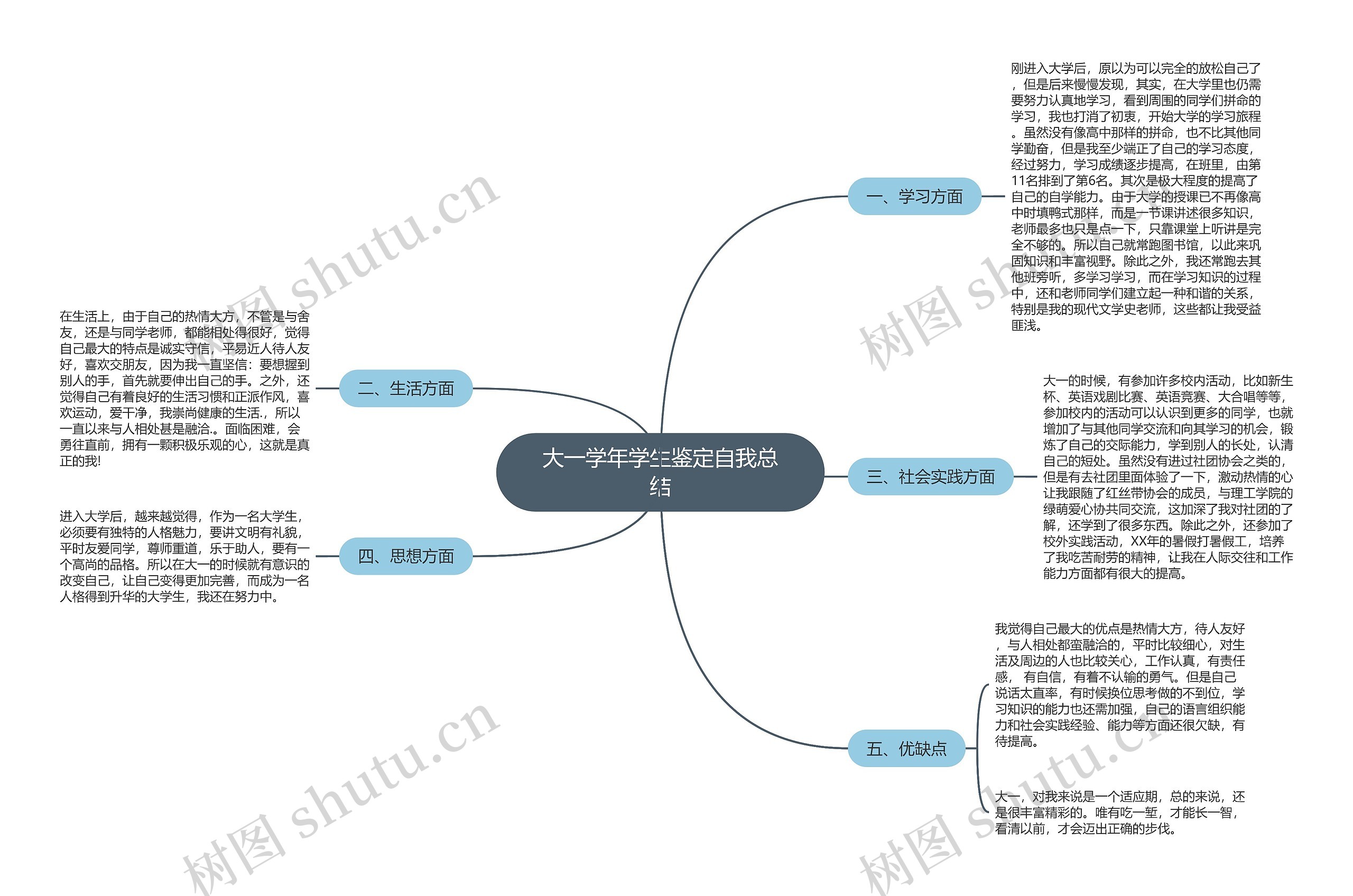 大一学年学生鉴定自我总结思维导图