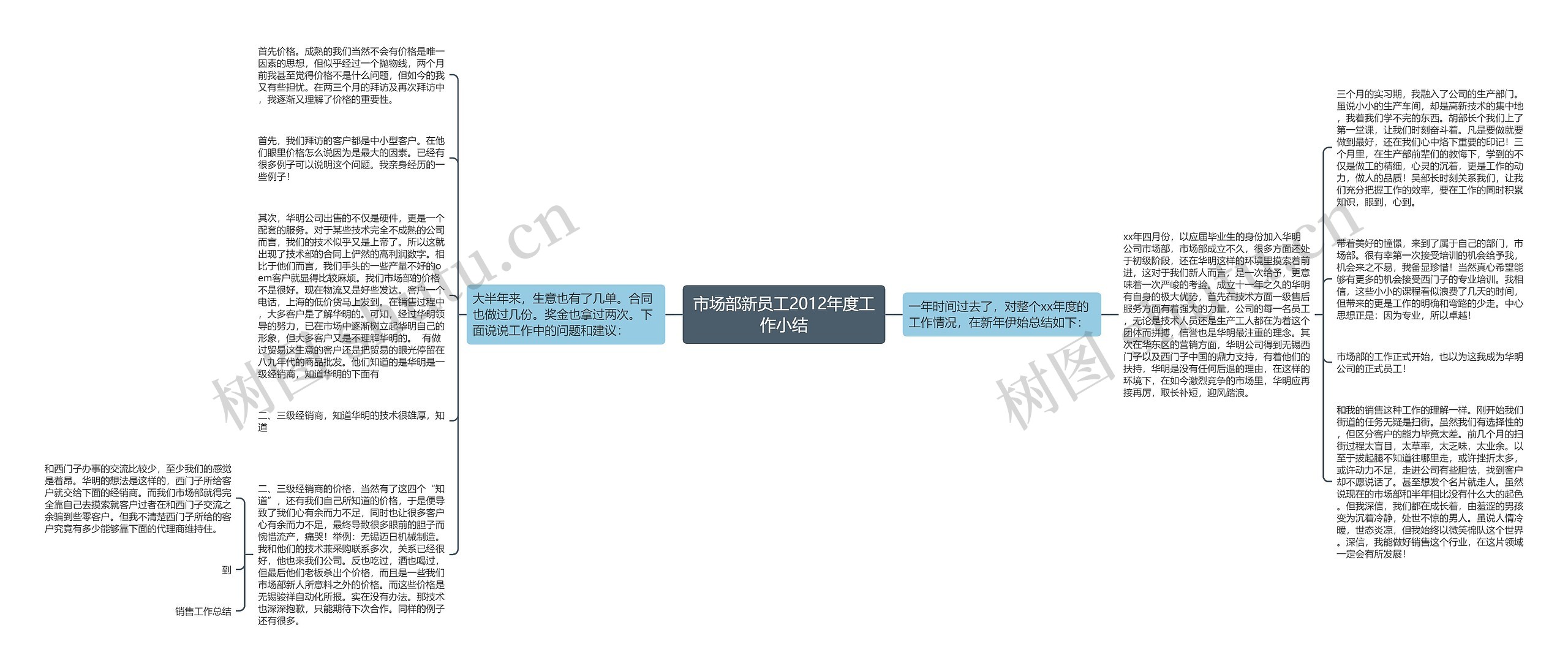 市场部新员工2012年度工作小结思维导图