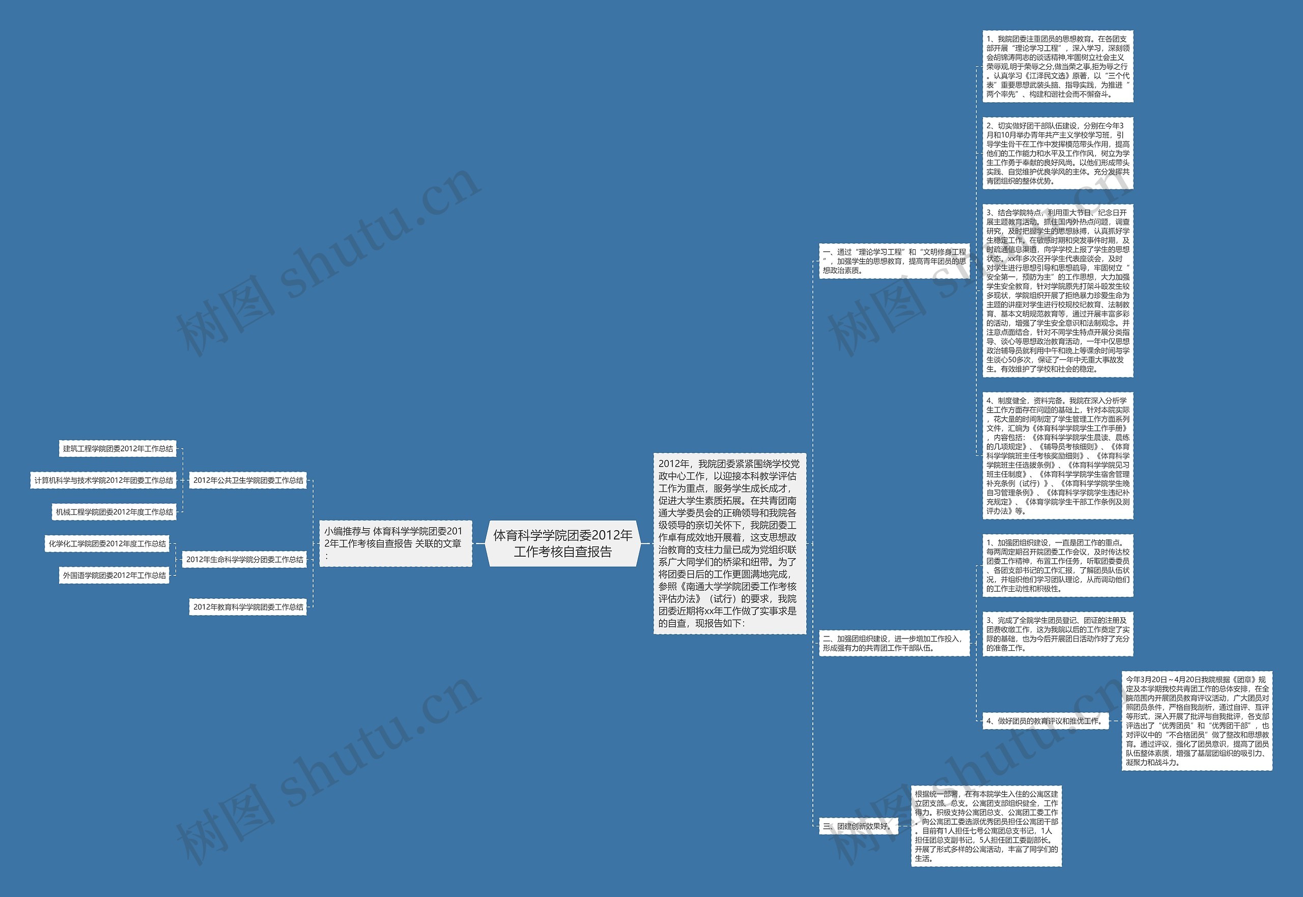 体育科学学院团委2012年工作考核自查报告思维导图